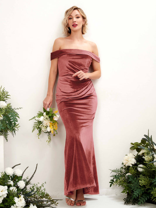 Mona Dusty Rose Velvet Off Shoulder Maxi Dress