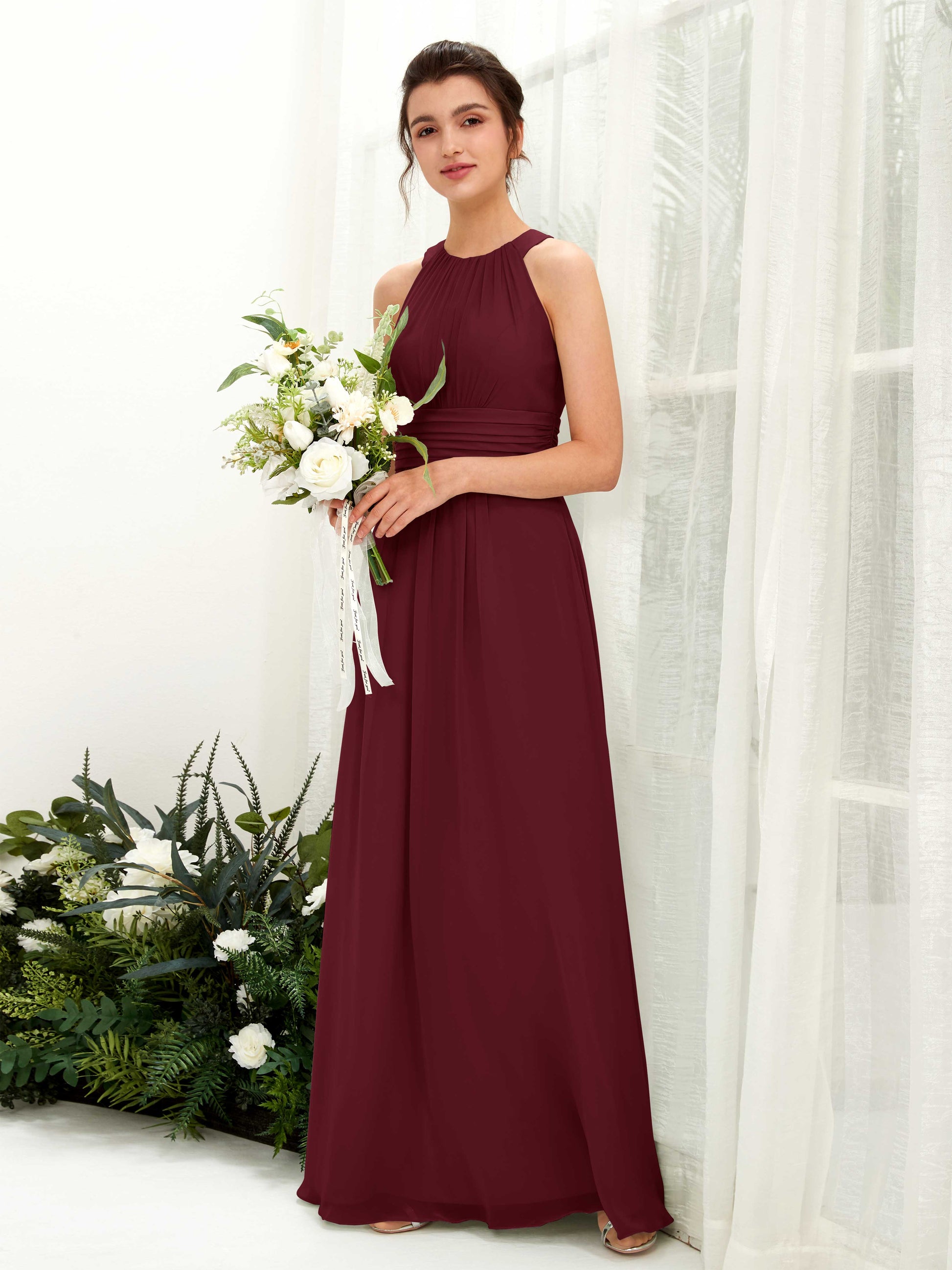 Noelle Burgundy Halter Maxi Dress