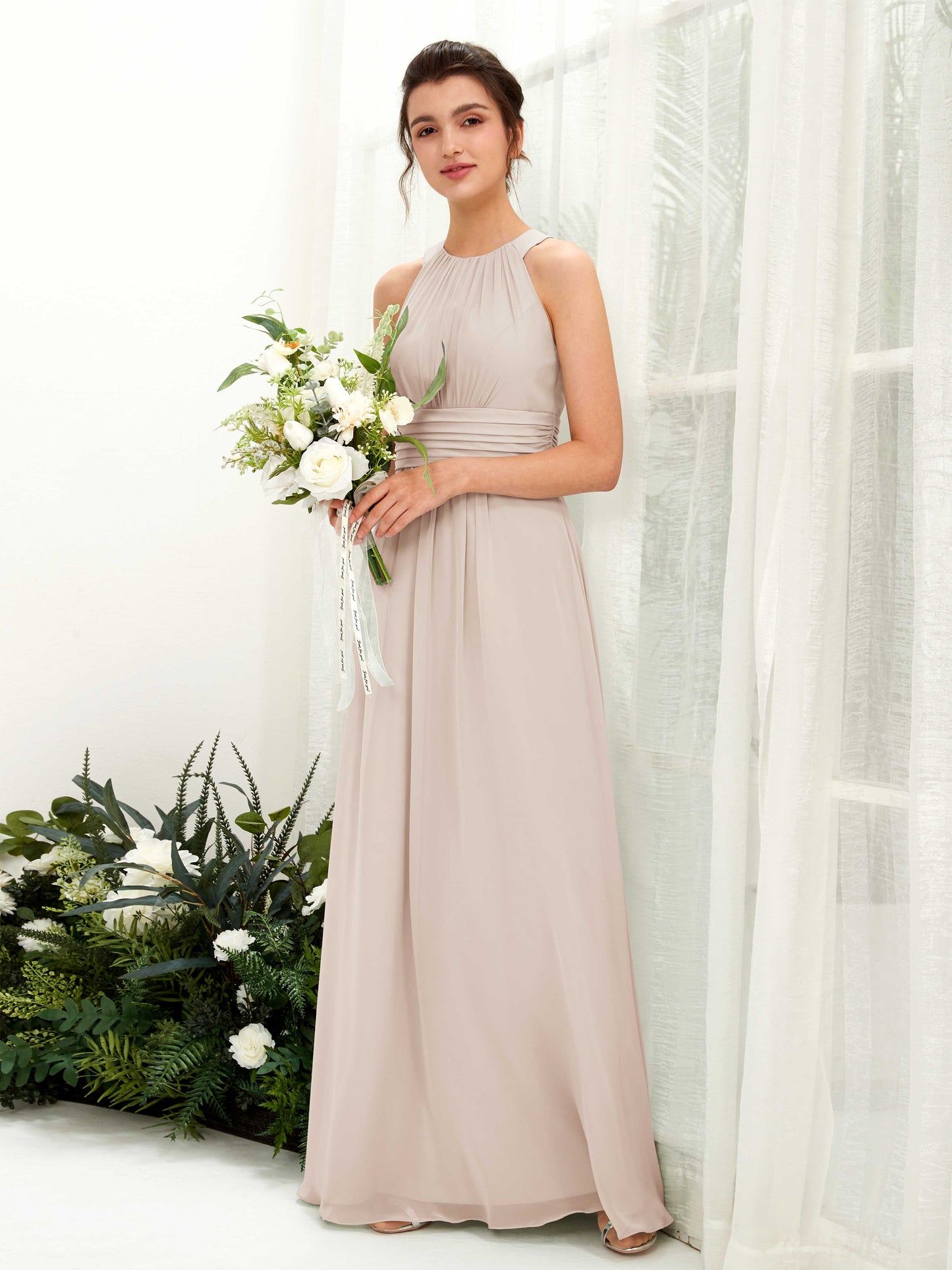 Noelle Champagne Halter Maxi Dress