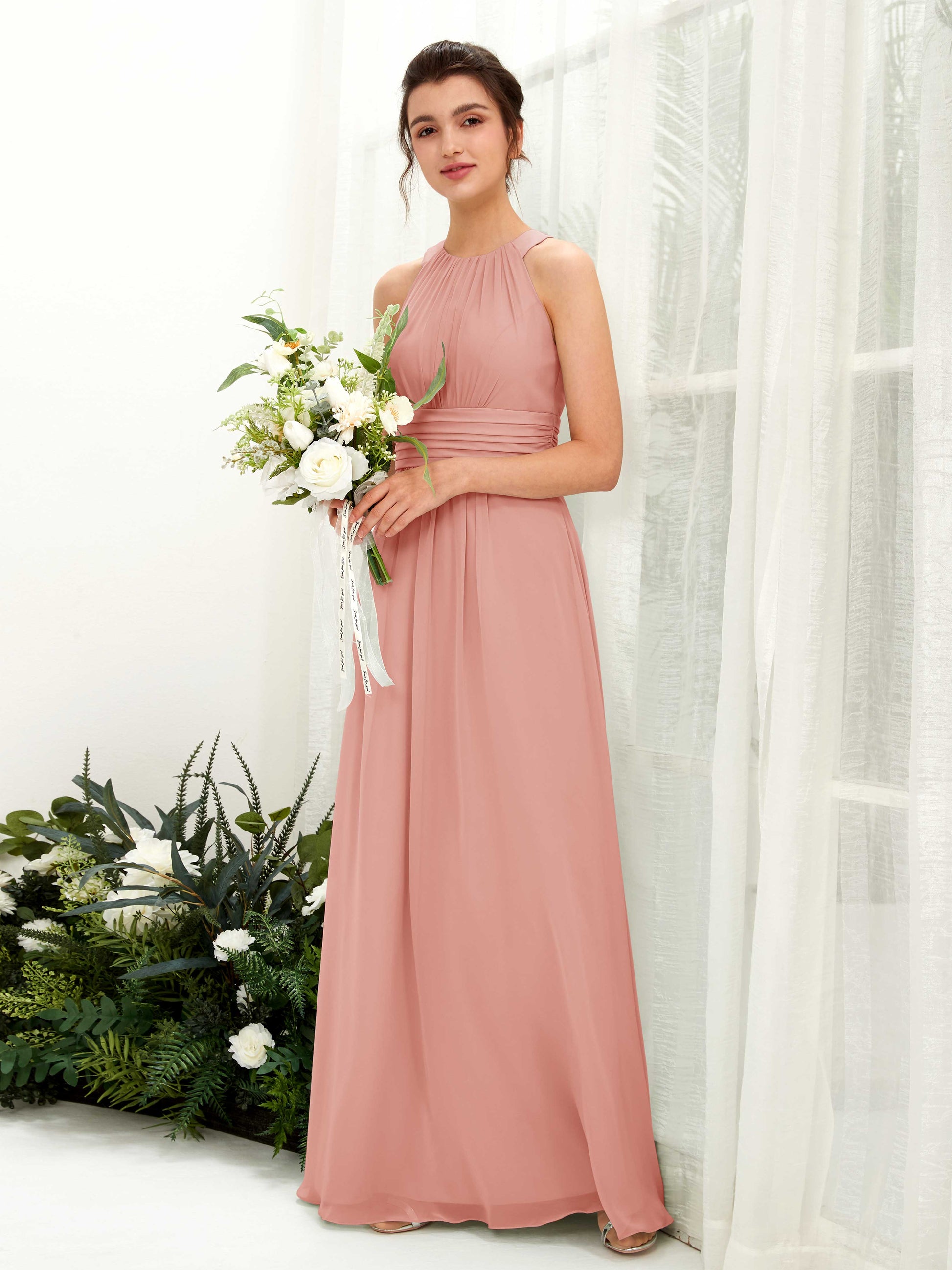 Noelle Champagne Rose Halter Maxi Dress