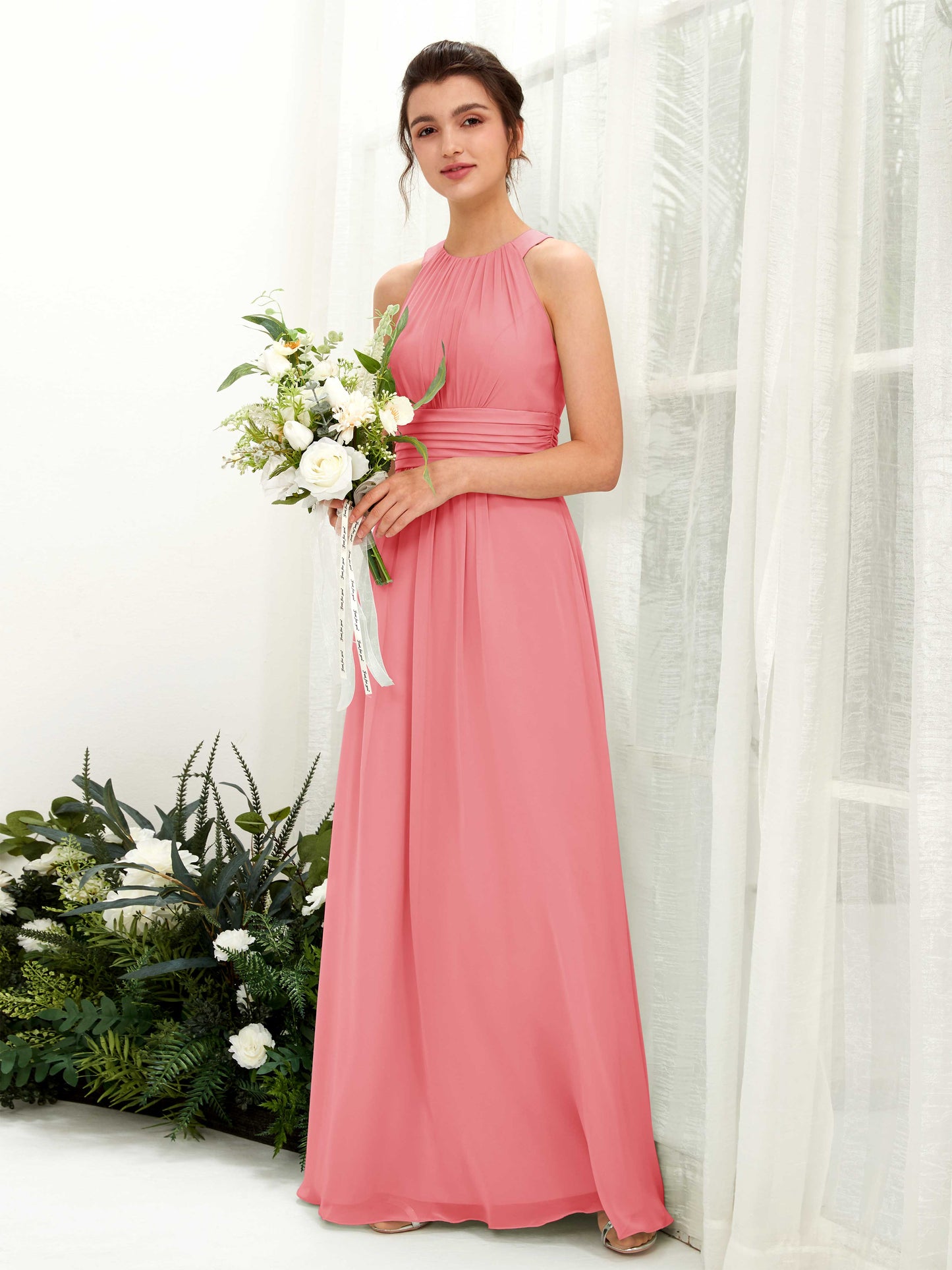 Noelle Coral Pink Halter Maxi Dress