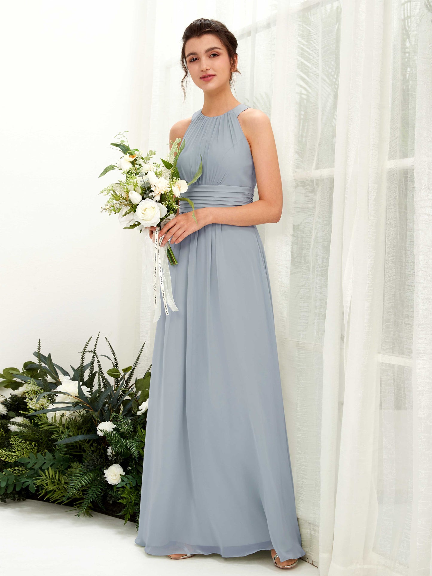 Noelle Dusty Blue-Upgrade Halter Maxi Dress