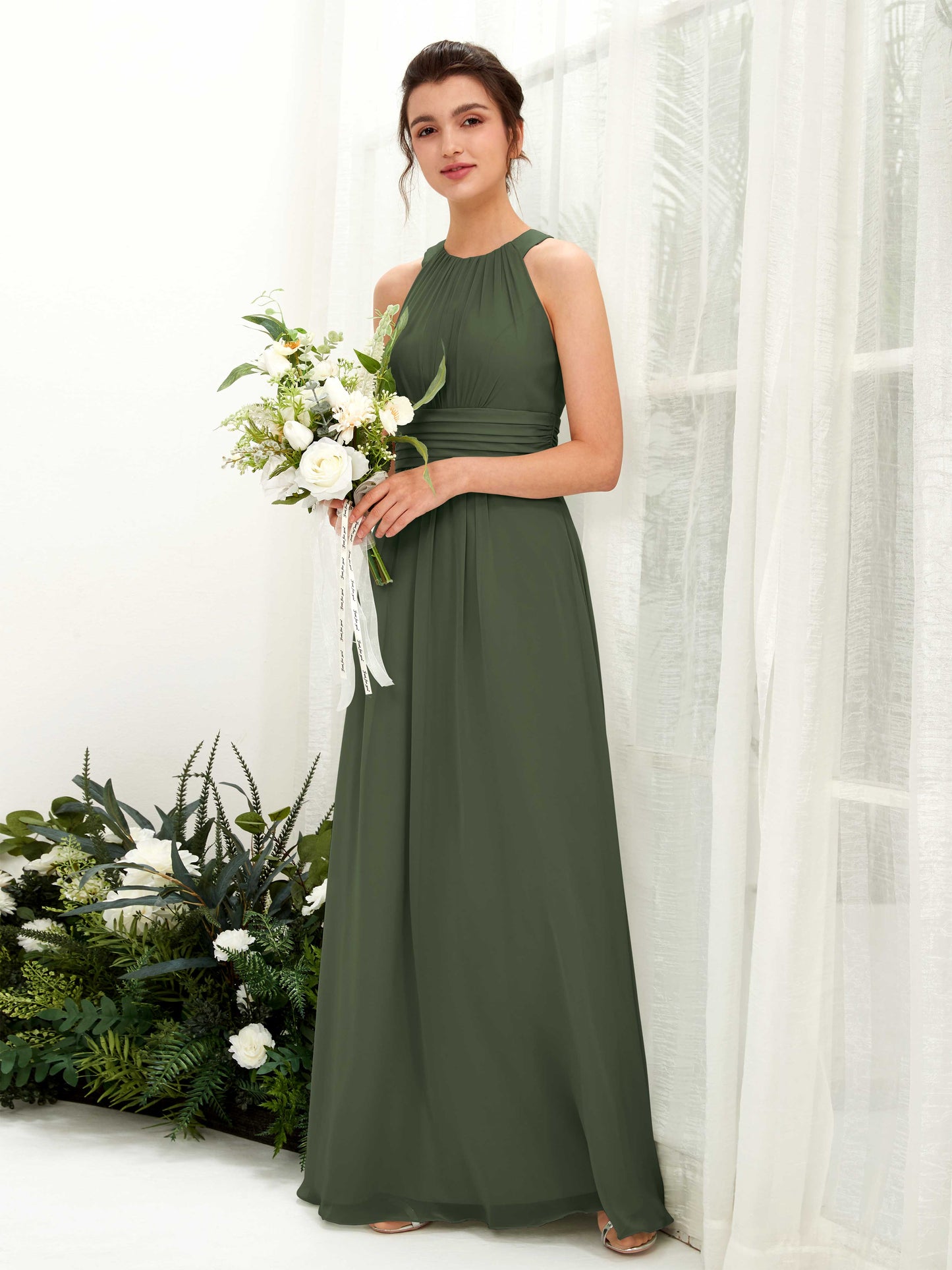 Noelle Martini Olive Halter Maxi Dress