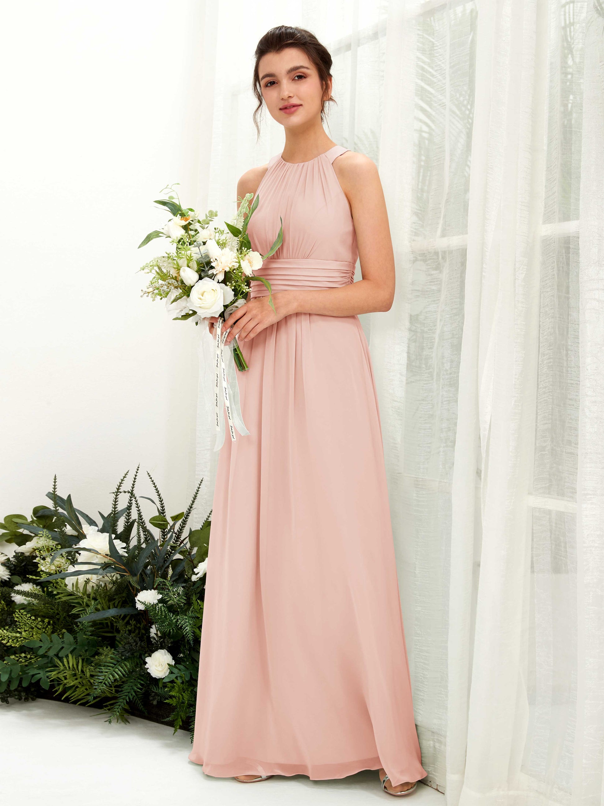 Noelle Pearl Pink Halter Maxi Dress