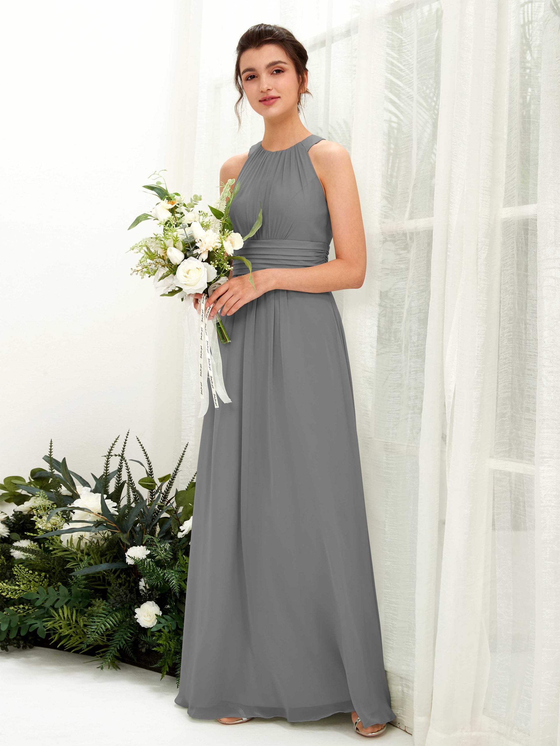 Noelle Steel Gray Halter Maxi Dress