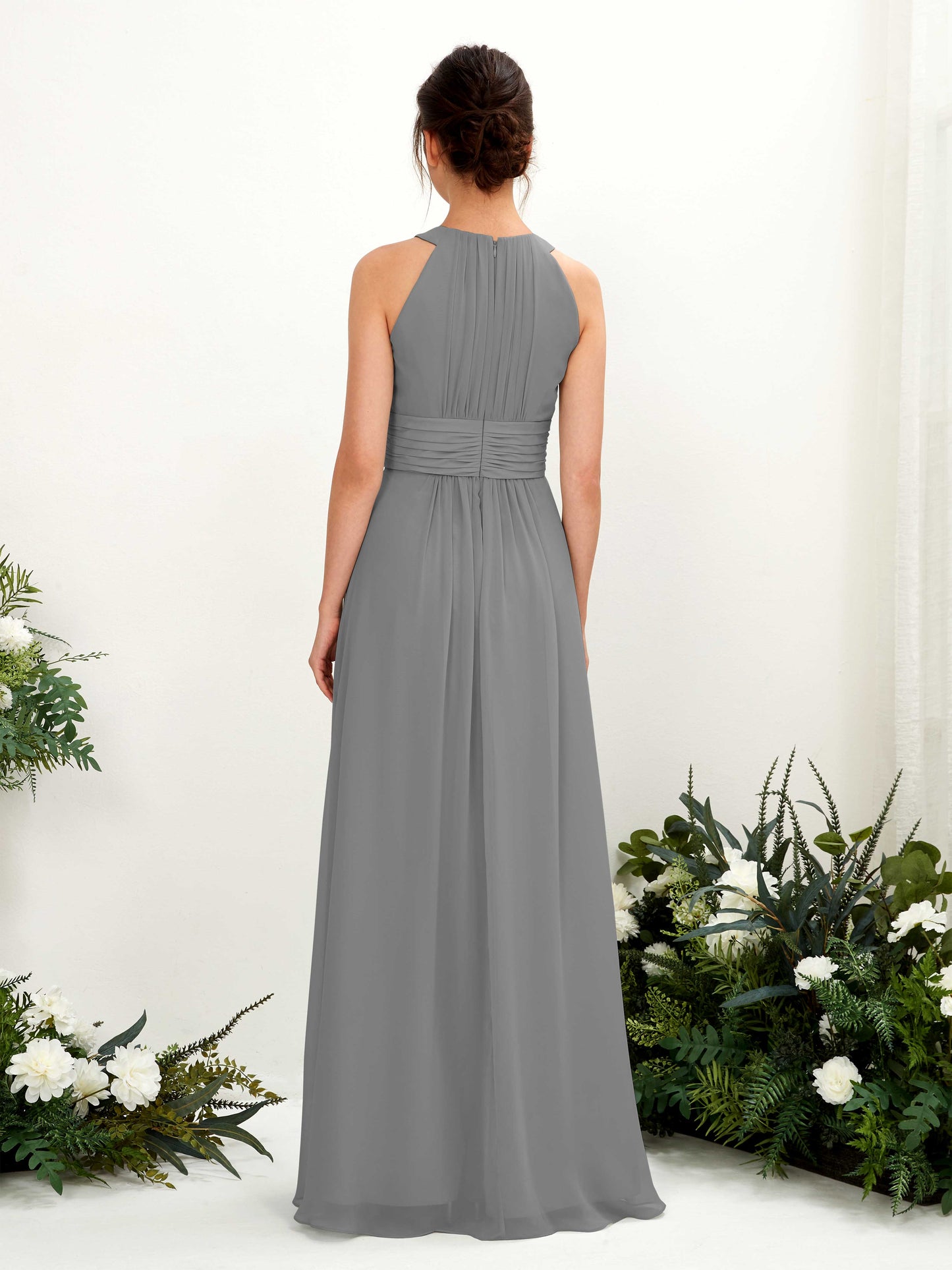 Noelle Steel Gray Halter Maxi Dress