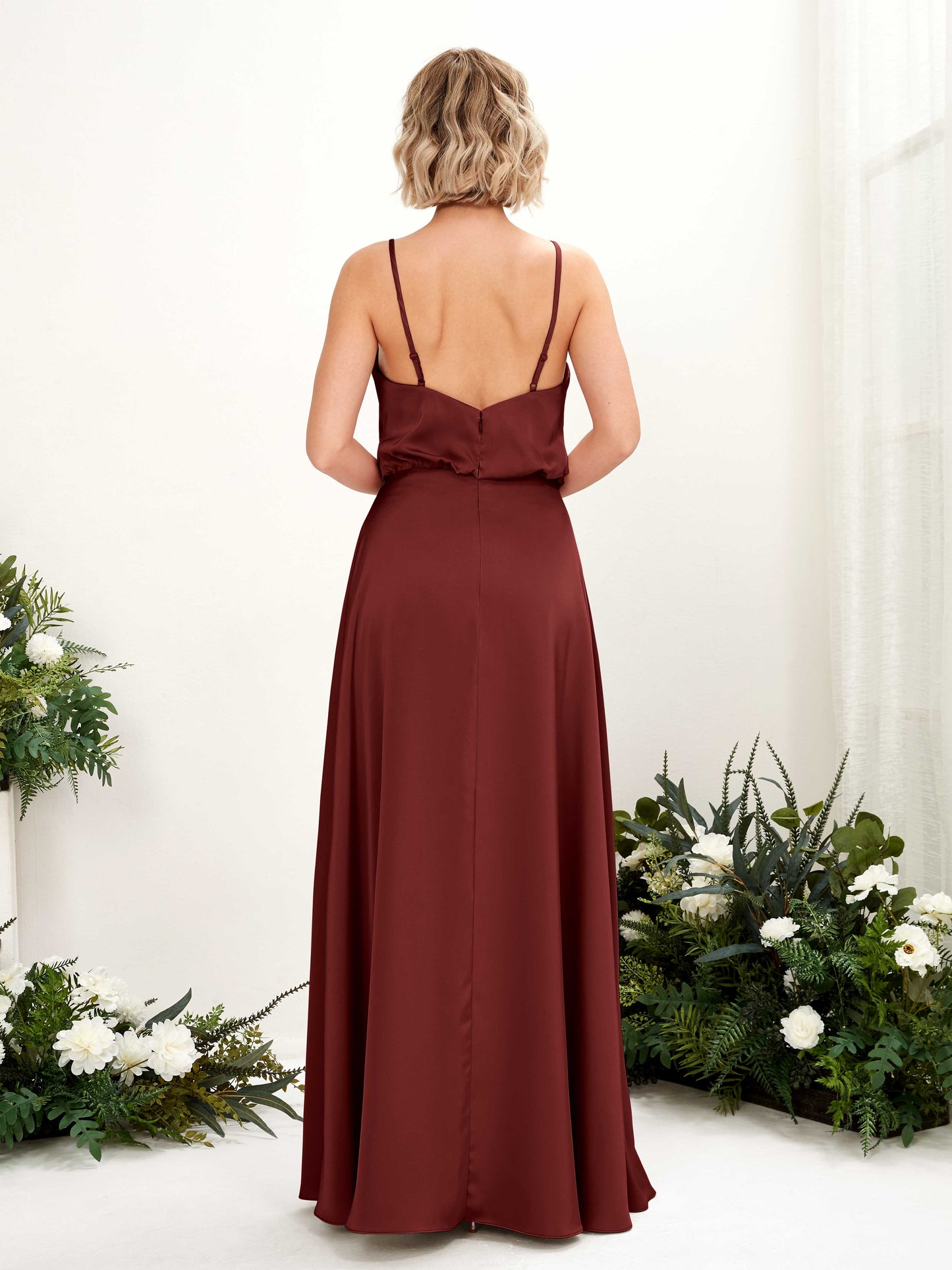 Nora Burgundy Satin Sleeveless Maxi Dress