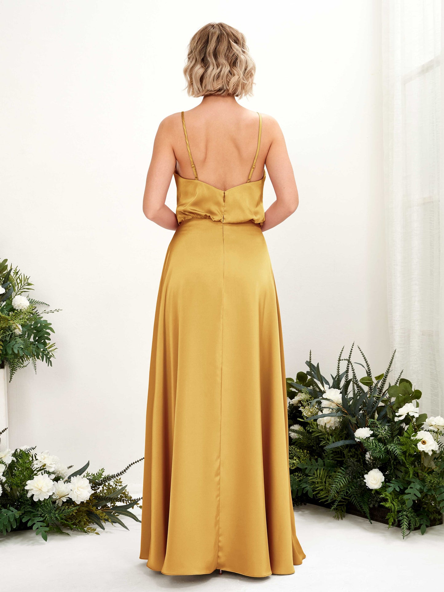 Nora Canary Satin Sleeveless Maxi Dress