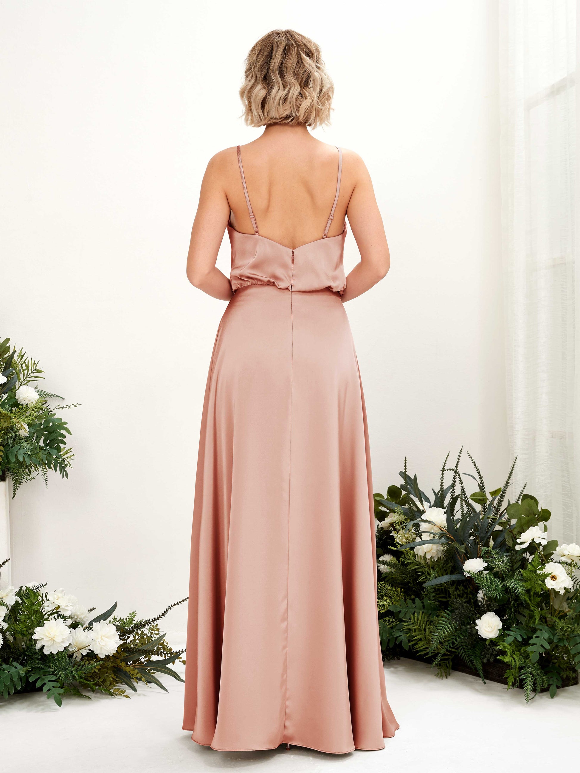 Nora Cantaloupe Satin Sleeveless Maxi Dress