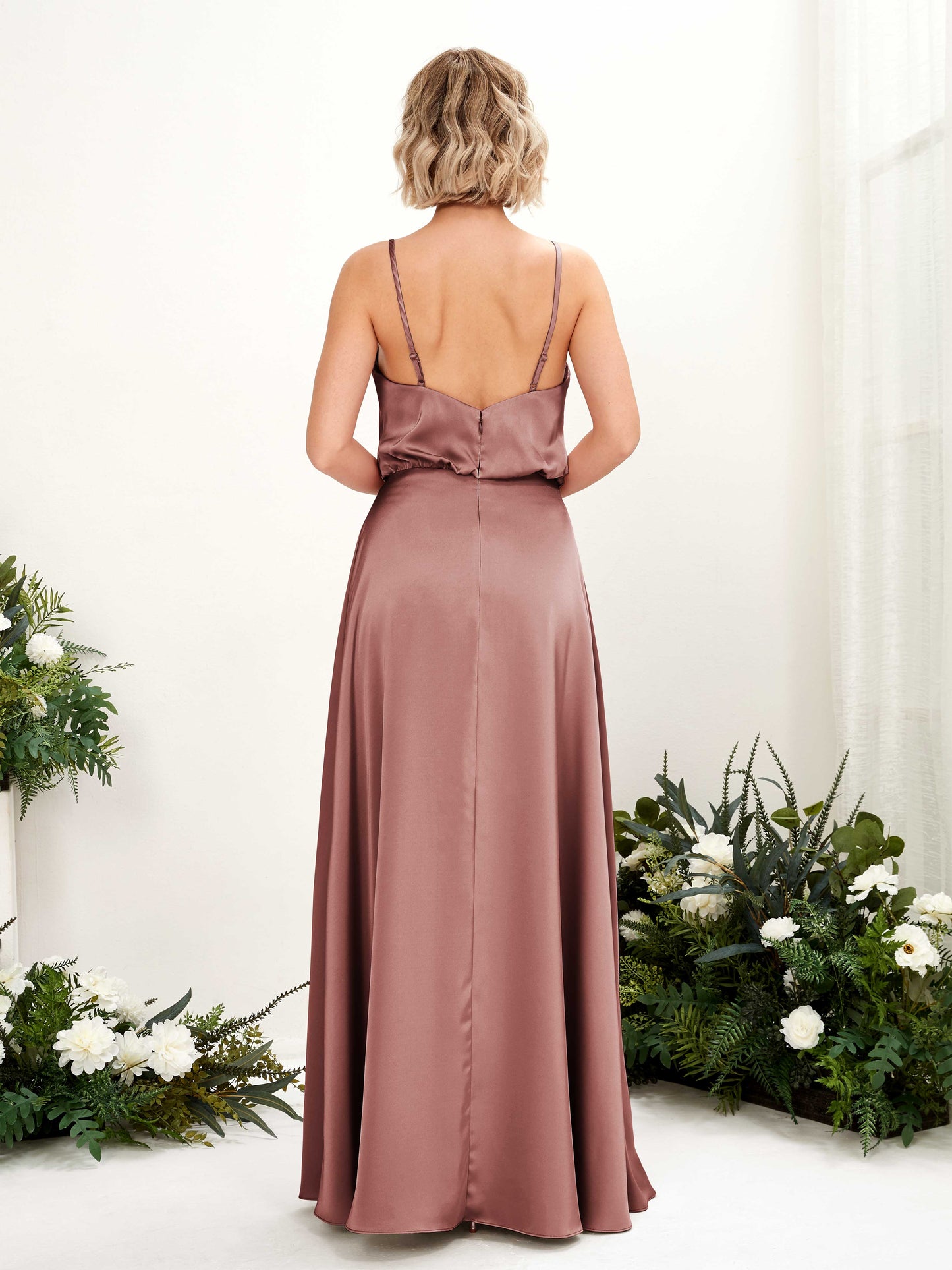 Nora Desert Rose Satin Sleeveless Maxi Dress