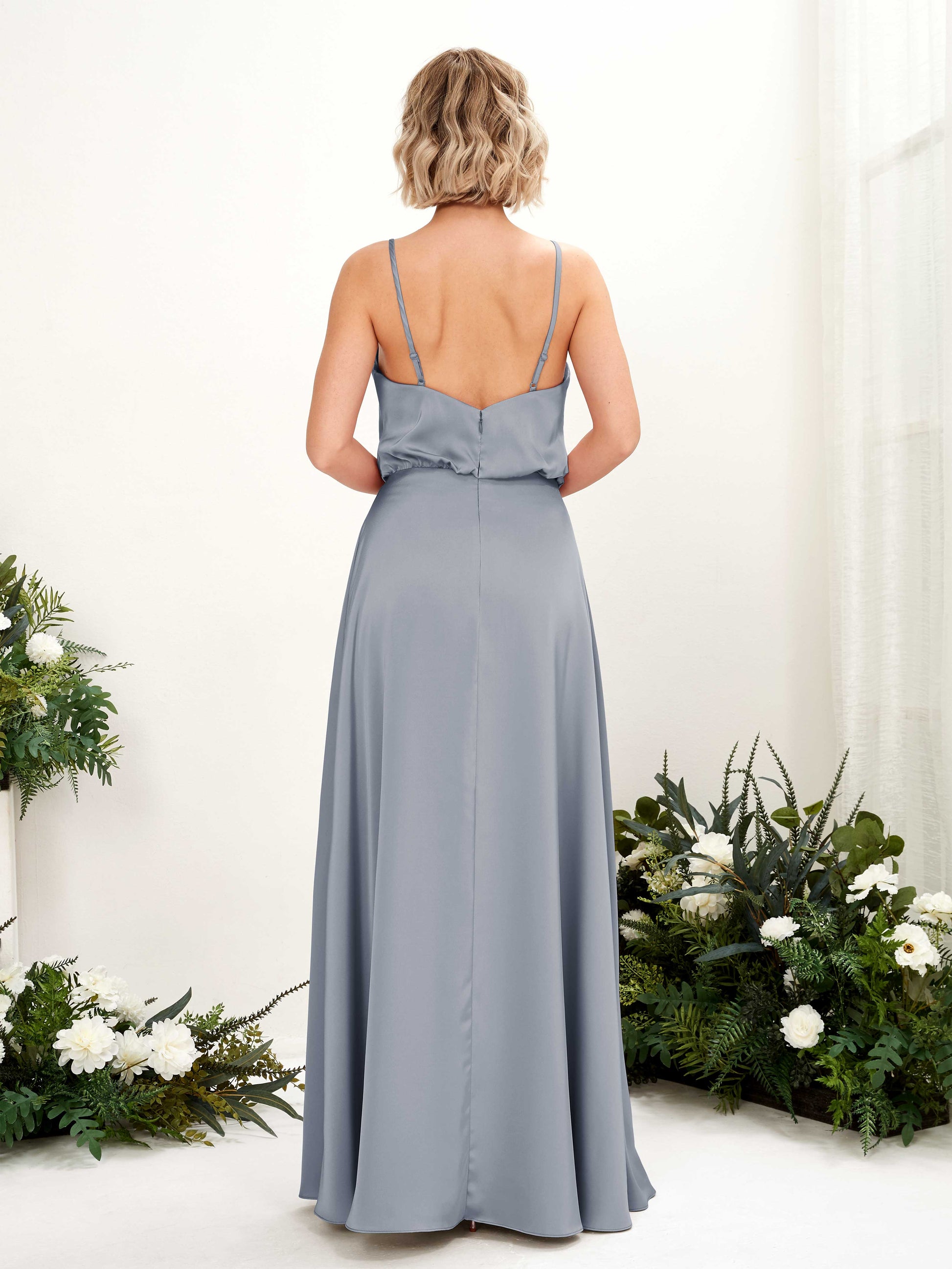 Nora Dusty Blue Satin Sleeveless Maxi Dress