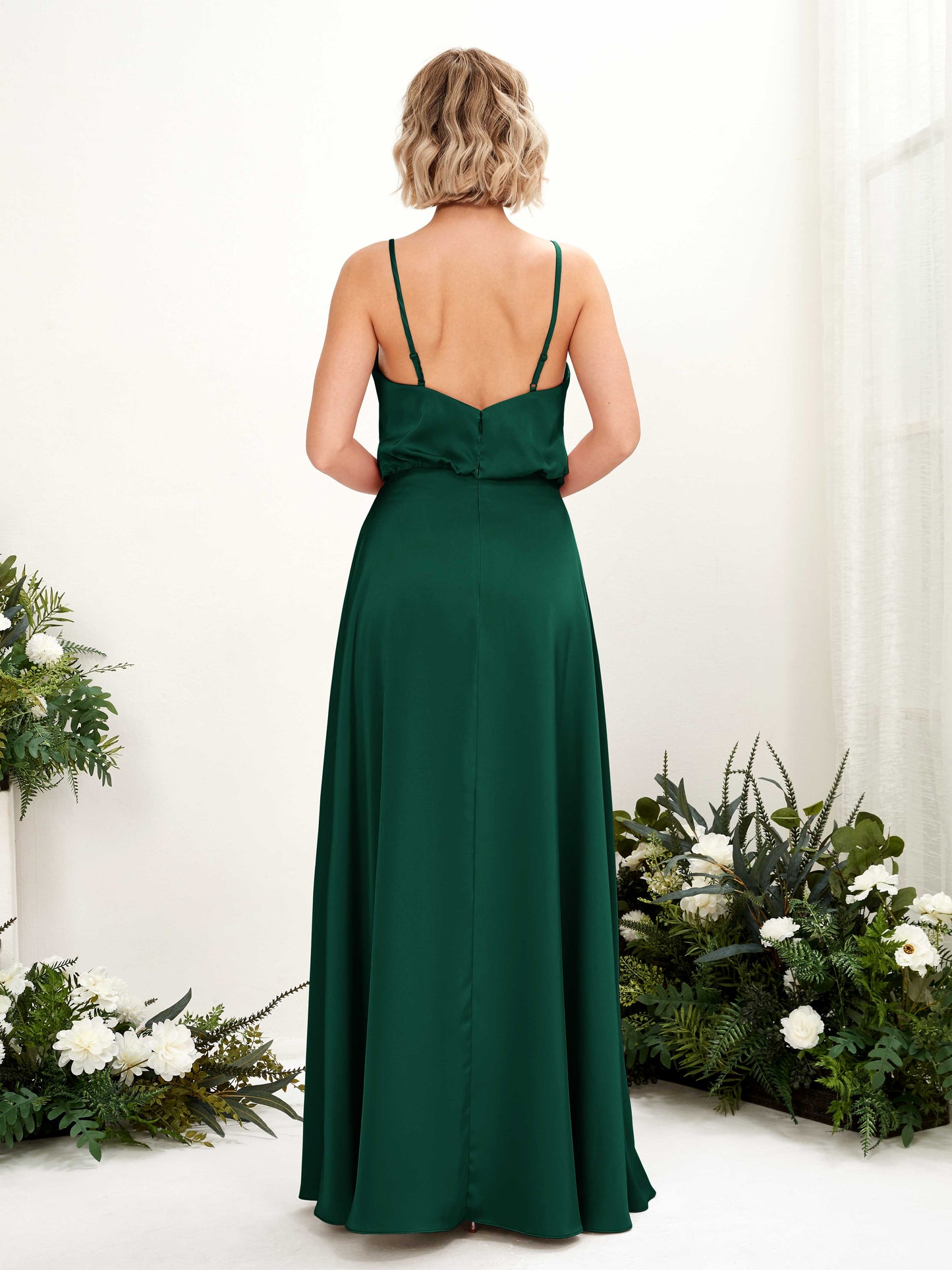 Nora Hunter Green Satin Sleeveless Maxi Dress