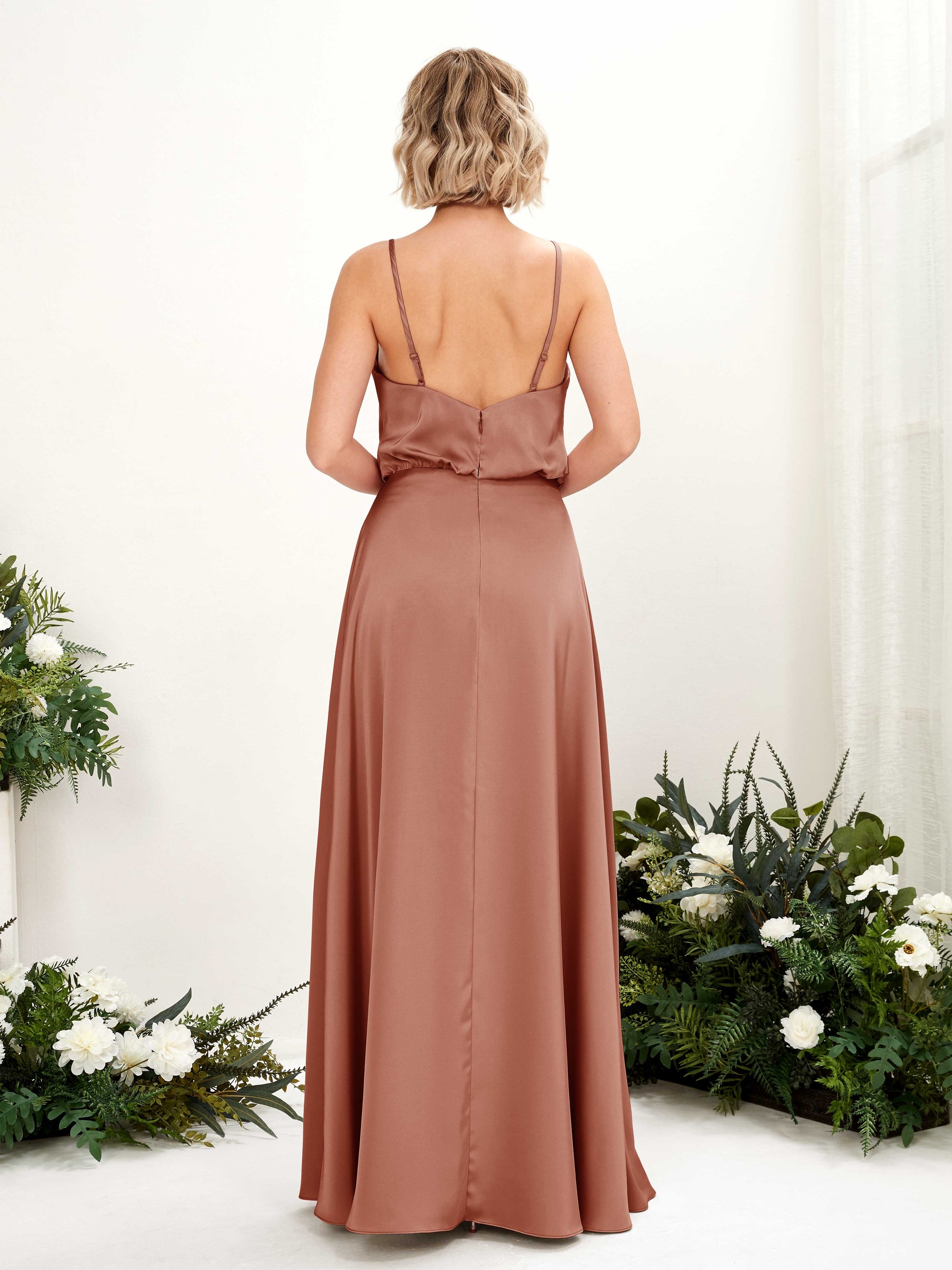 Nora Raw Sienna Satin Sleeveless Maxi Dress