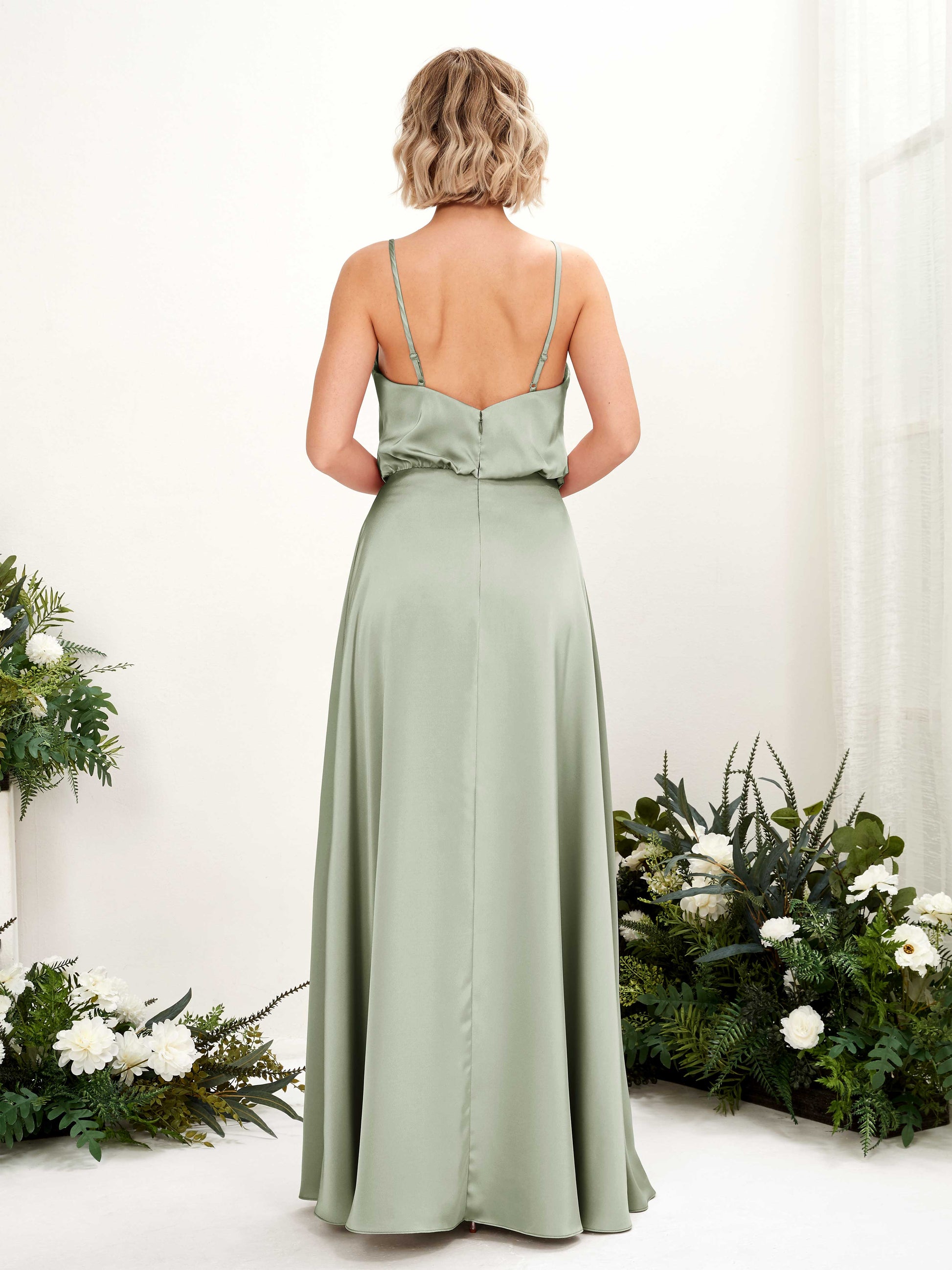 Nora Sage Green Satin Sleeveless Maxi Dress