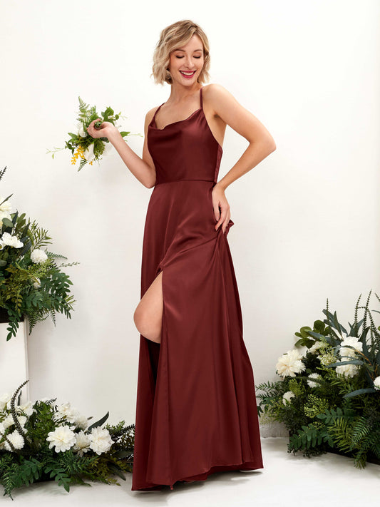 Nydia Burgundy Satin Sleeveless Maxi Dress