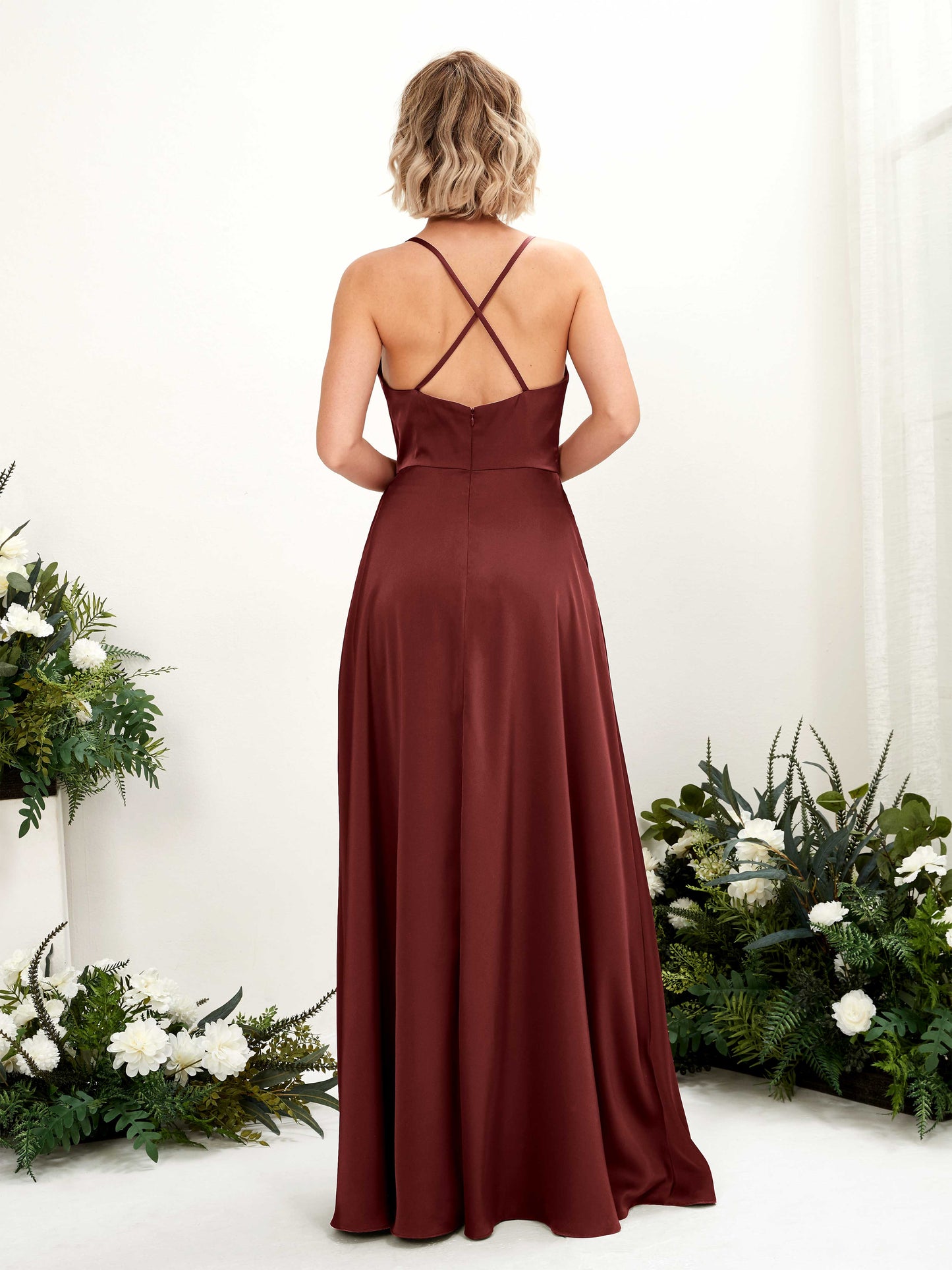 Nydia Burgundy Satin Sleeveless Maxi Dress