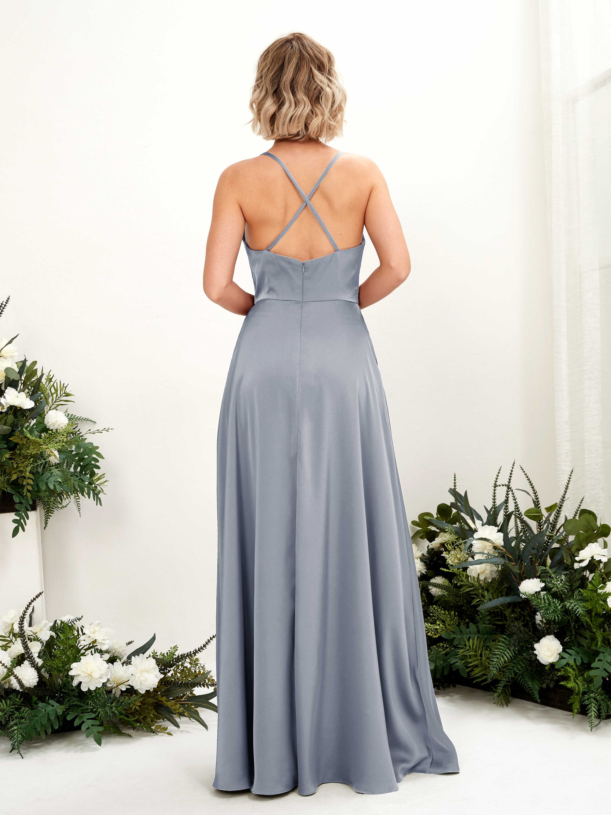 Nydia Dusty Blue Satin Sleeveless Maxi Dress