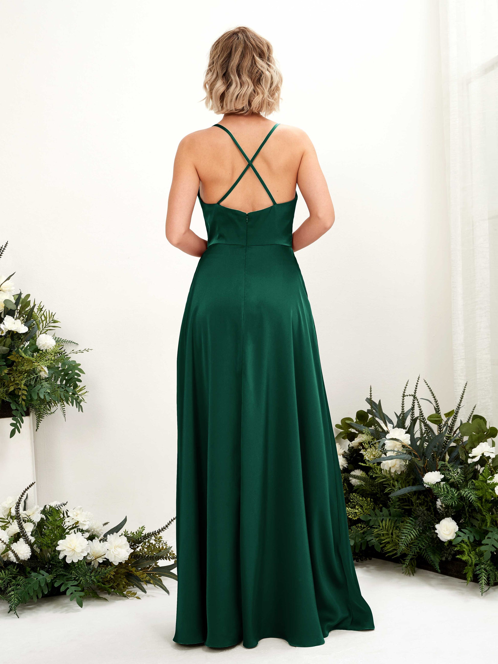 Nydia Hunter Green Satin Sleeveless Maxi Dress