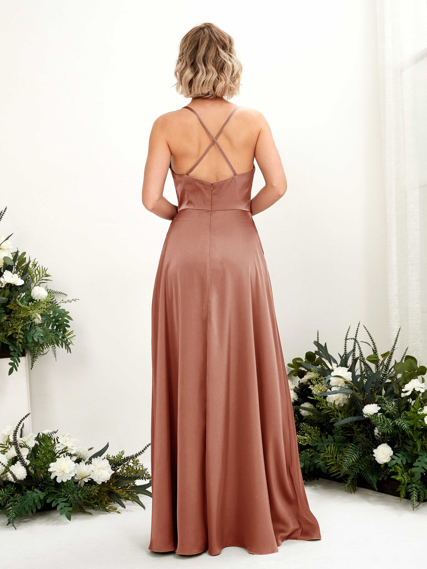 Nydia Raw Sienna Satin Sleeveless Maxi Dress