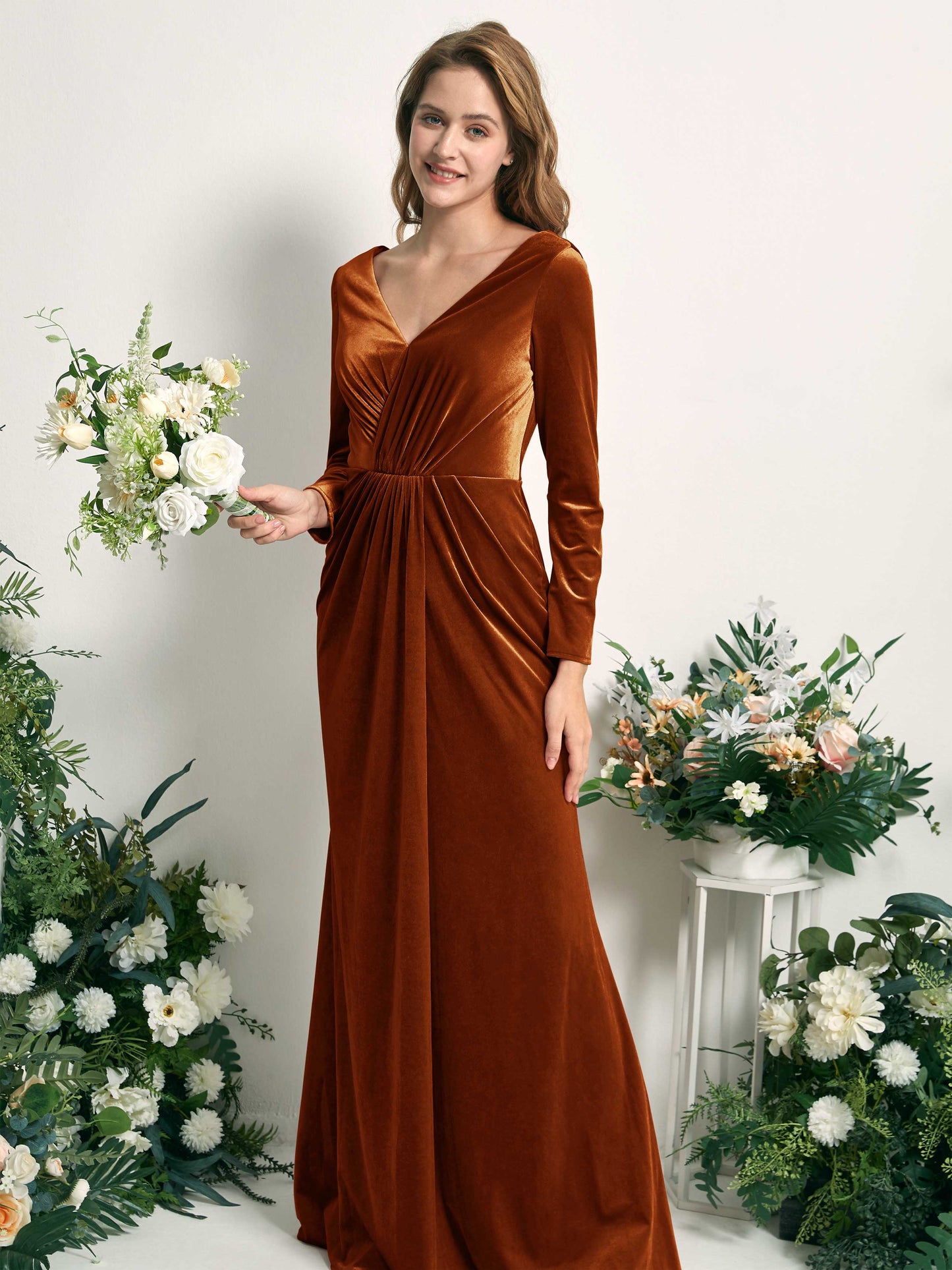 Ophelia Burant Orange Velvet Long Sleeve Maxi Dress