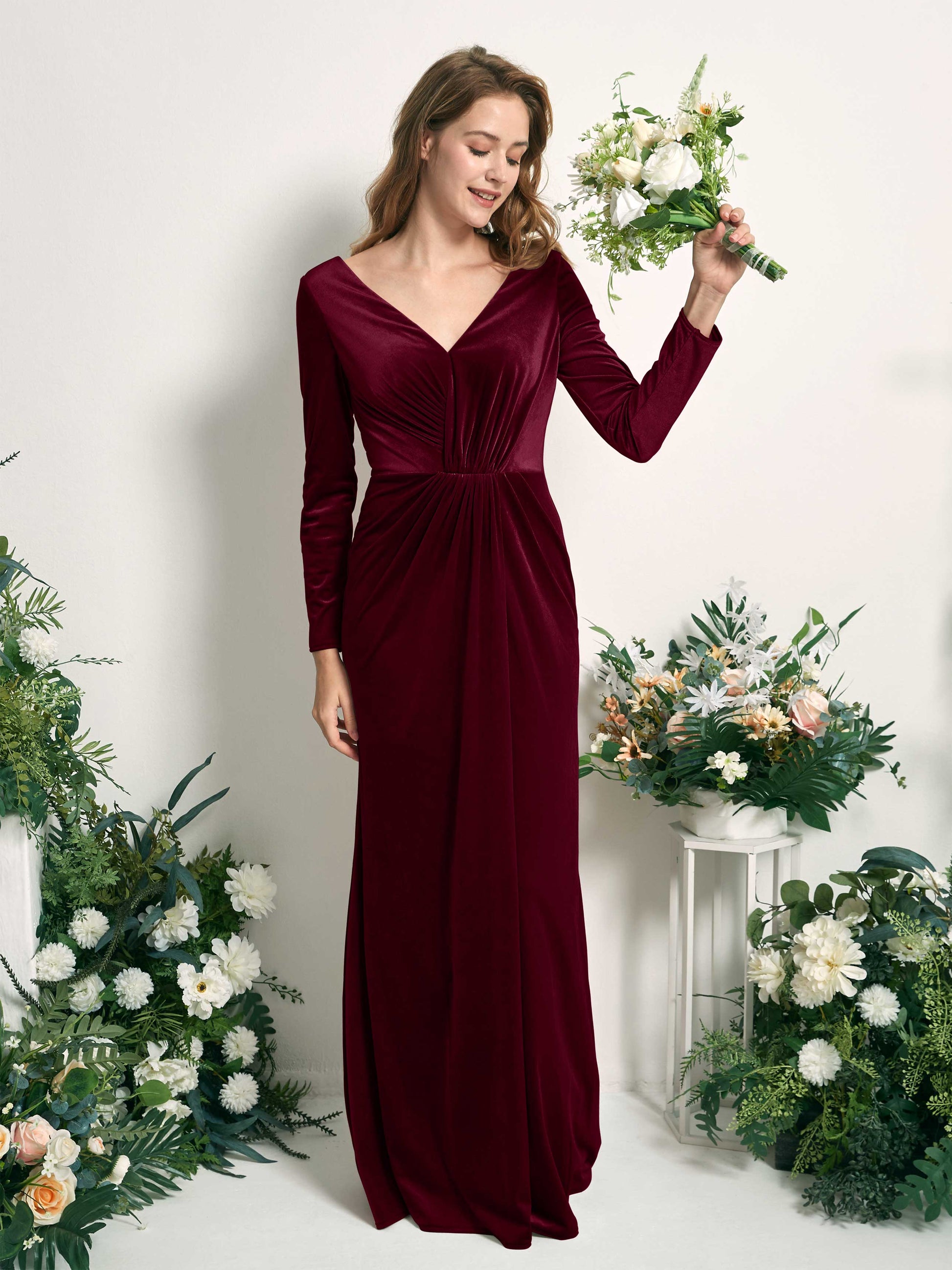 Ophelia Burgundy Velvet Long Sleeve Maxi Dress