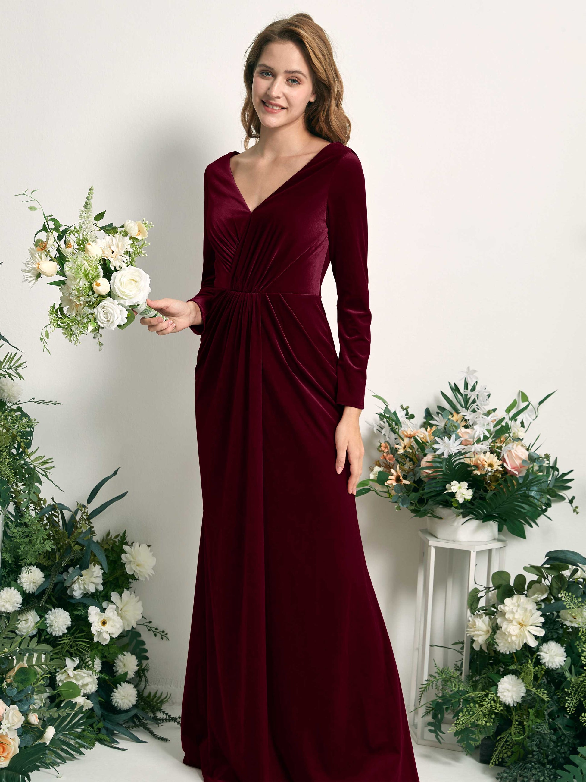 Ophelia Burgundy Velvet Long Sleeve Maxi Dress