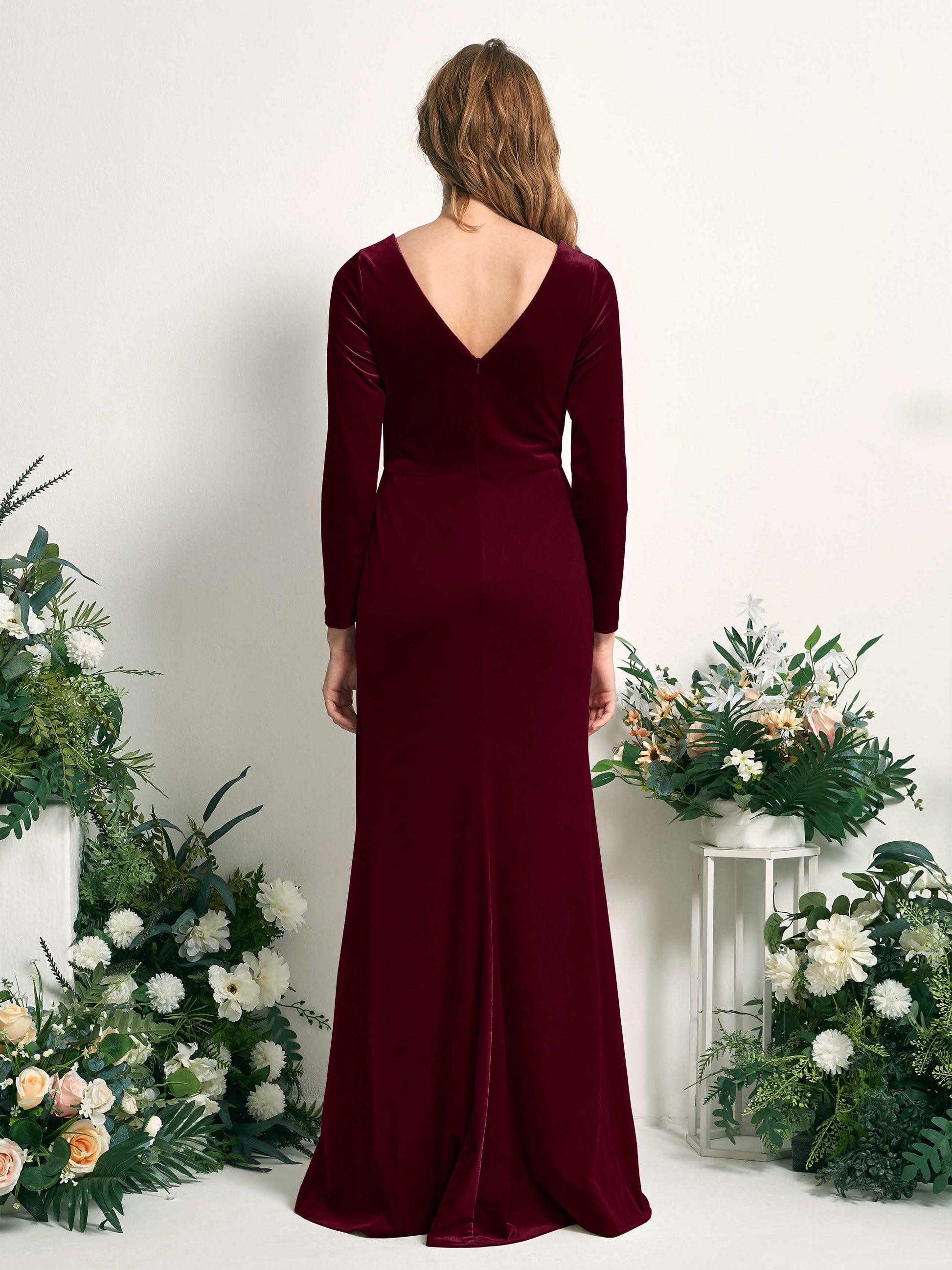 Ophelia Burgundy Velvet Long Sleeve Maxi Dress