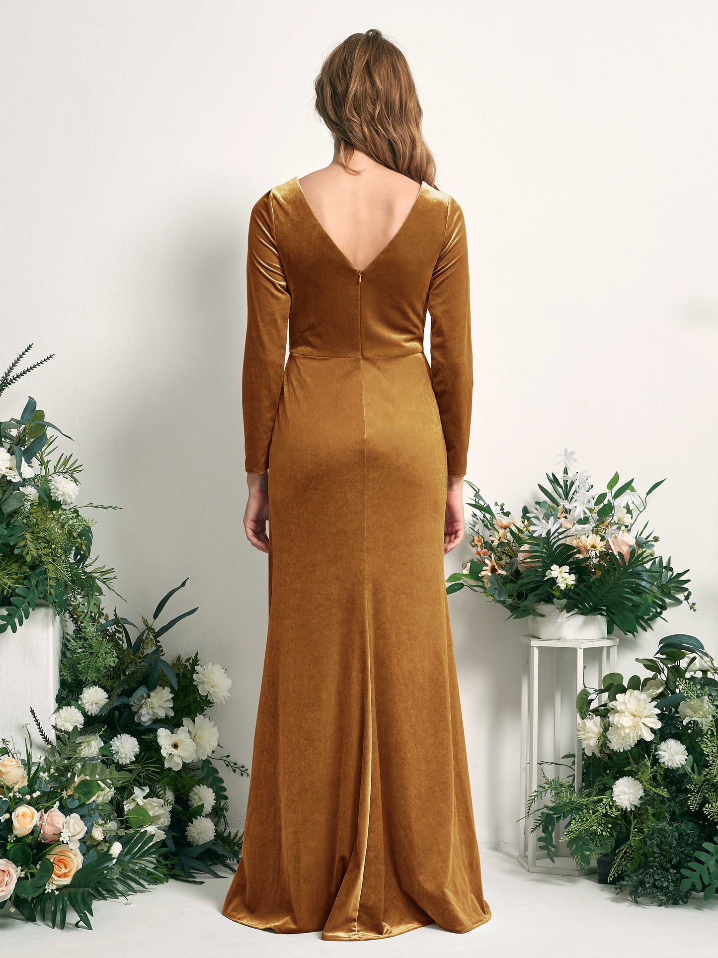 Ophelia Burnished Gold Velvet Long Sleeve Maxi Dress