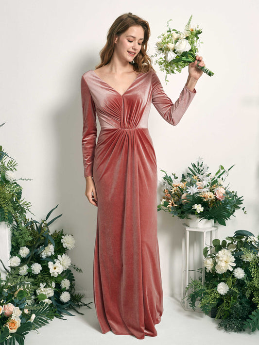 Ophelia Dusty Rose Velvet Long Sleeve Maxi Dress