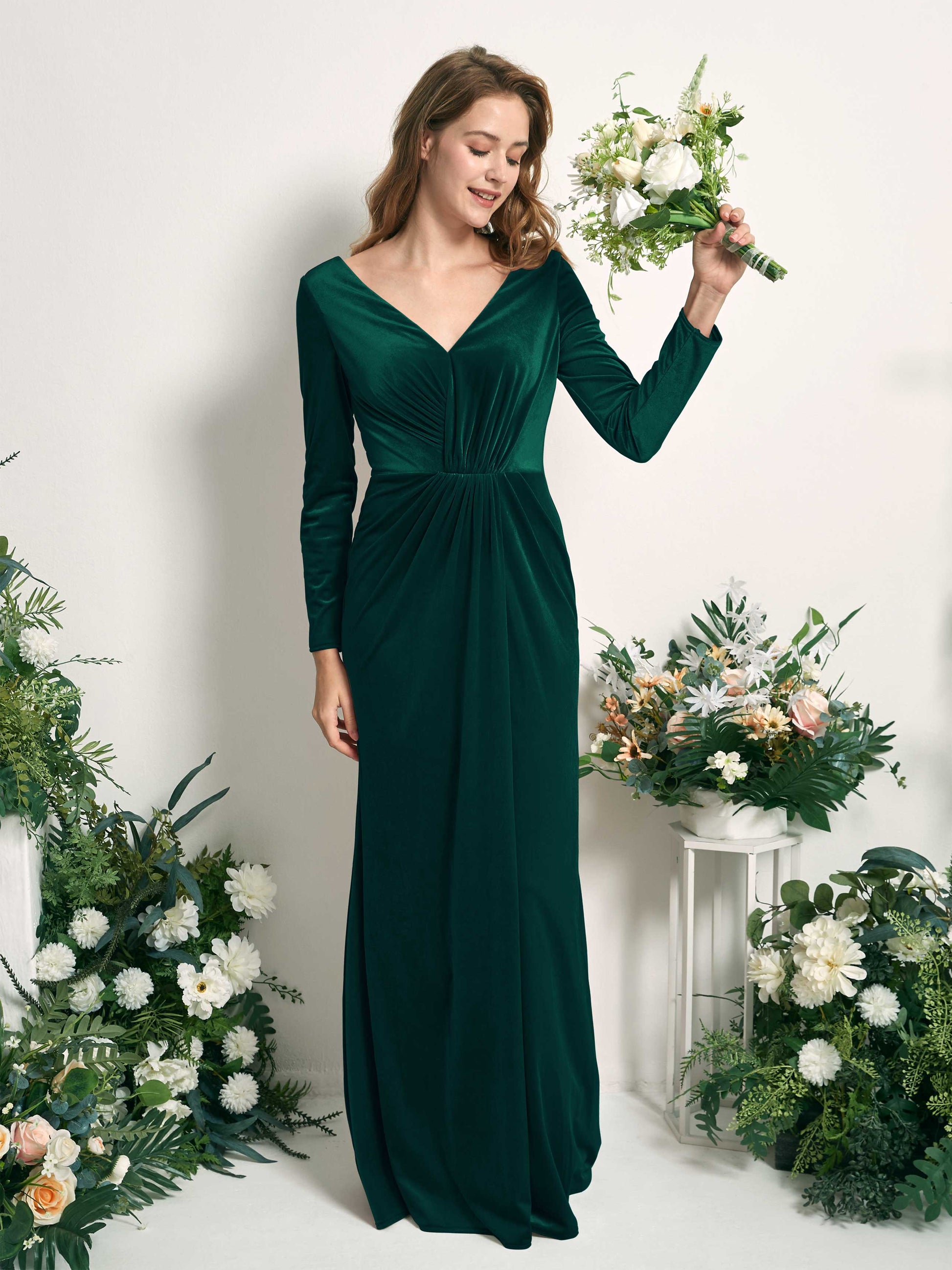 Ophelia Hunter Green Velvet Long Sleeve Maxi Dress