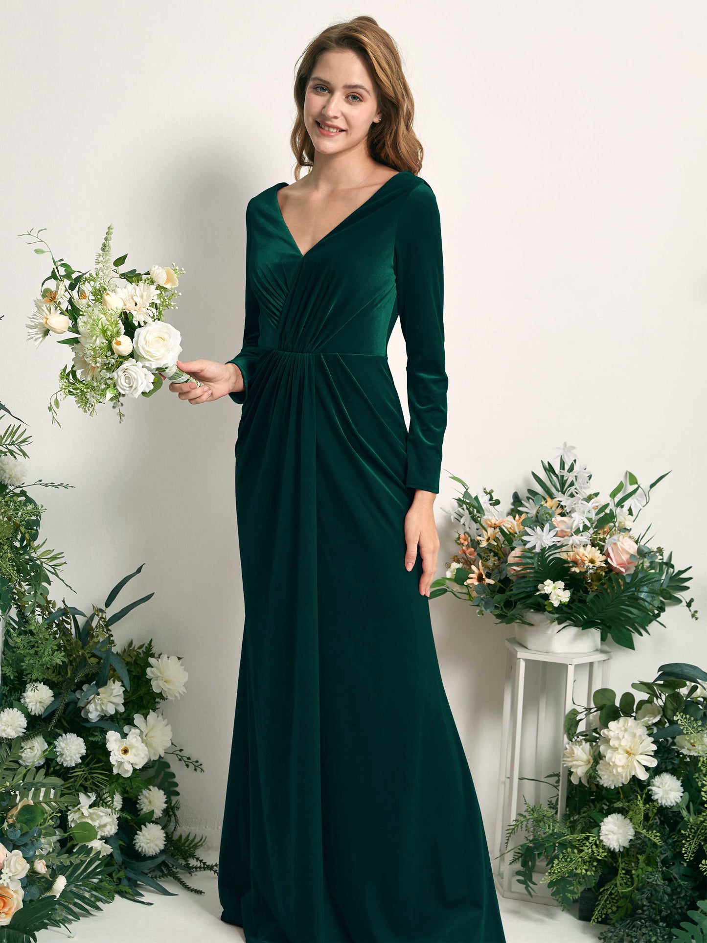 Ophelia Hunter Green Velvet Long Sleeve Maxi Dress