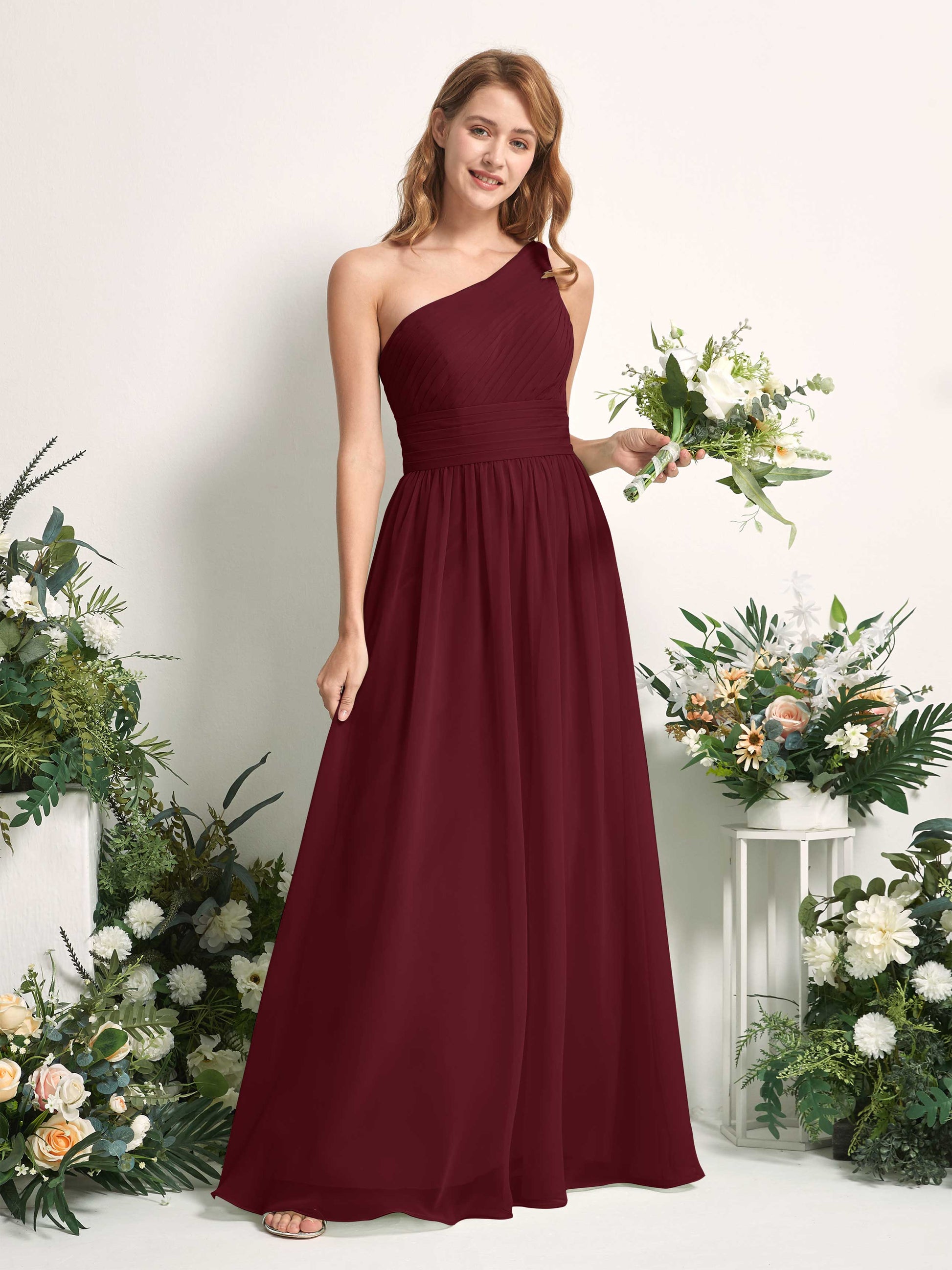 Pandora Burgundy One Shoulder Maxi Dress