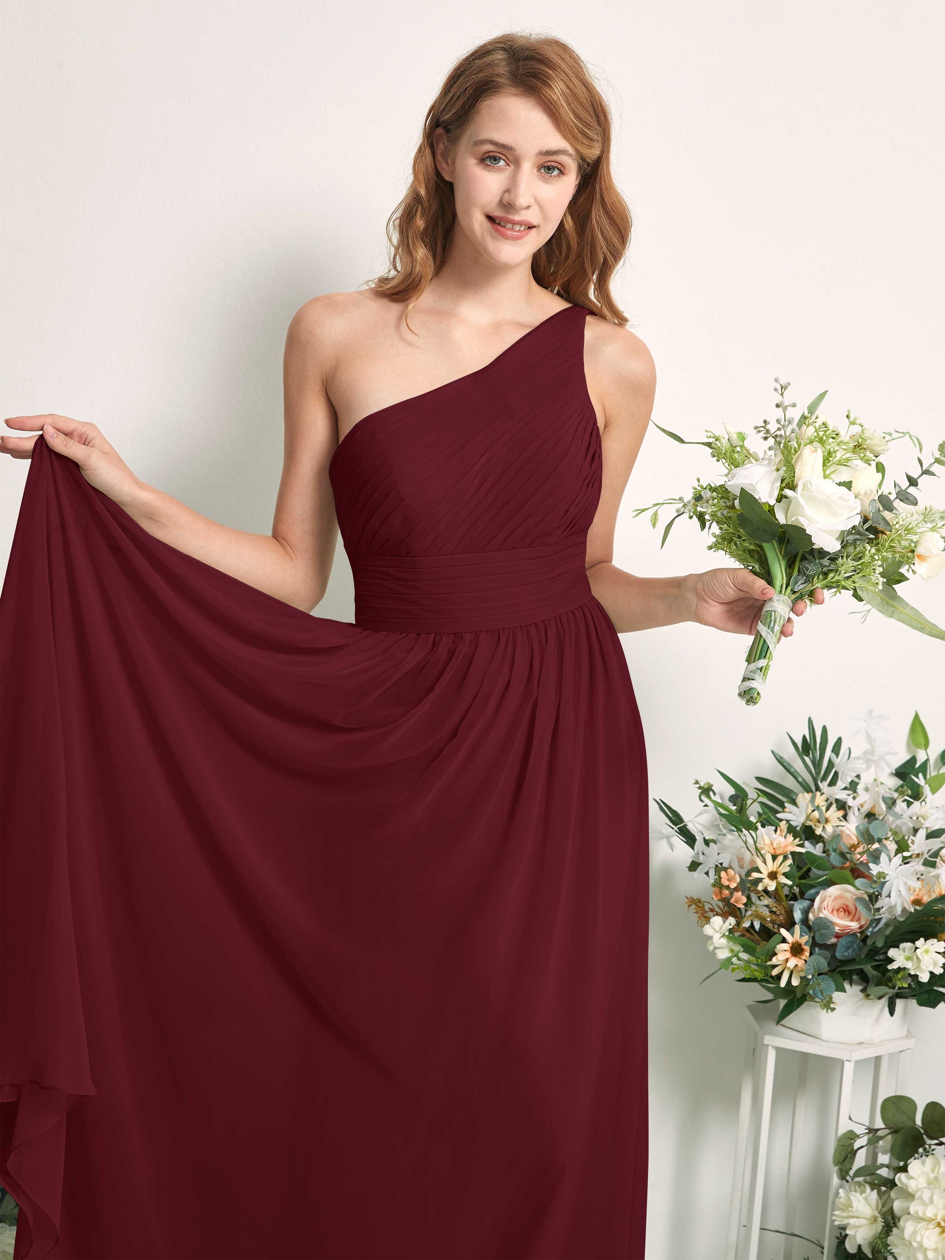 Pandora Burgundy One Shoulder Maxi Dress