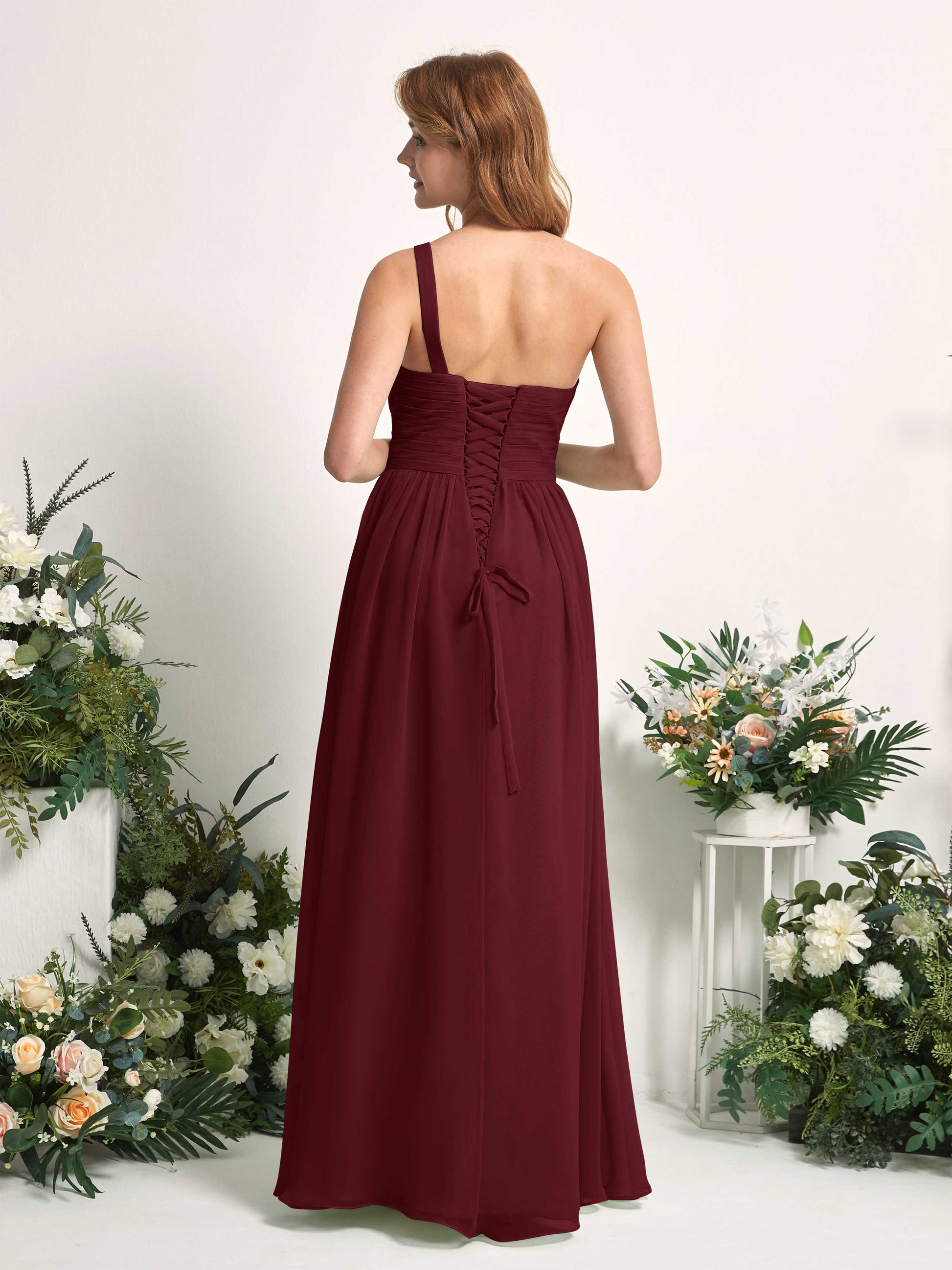 Pandora Burgundy One Shoulder Maxi Dress