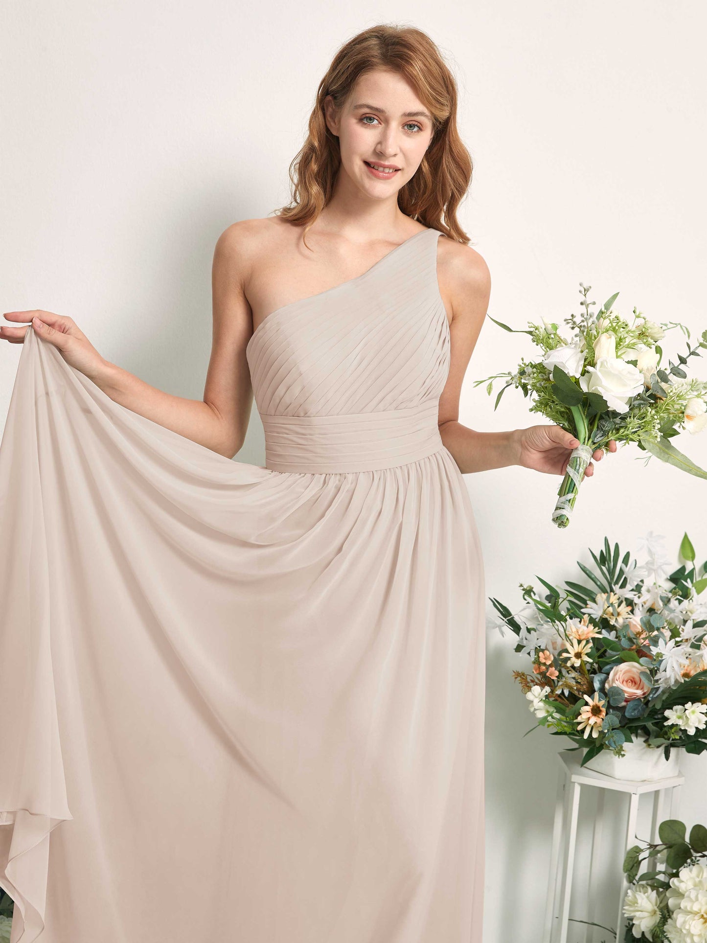 Pandora Champagne One Shoulder Maxi Dress