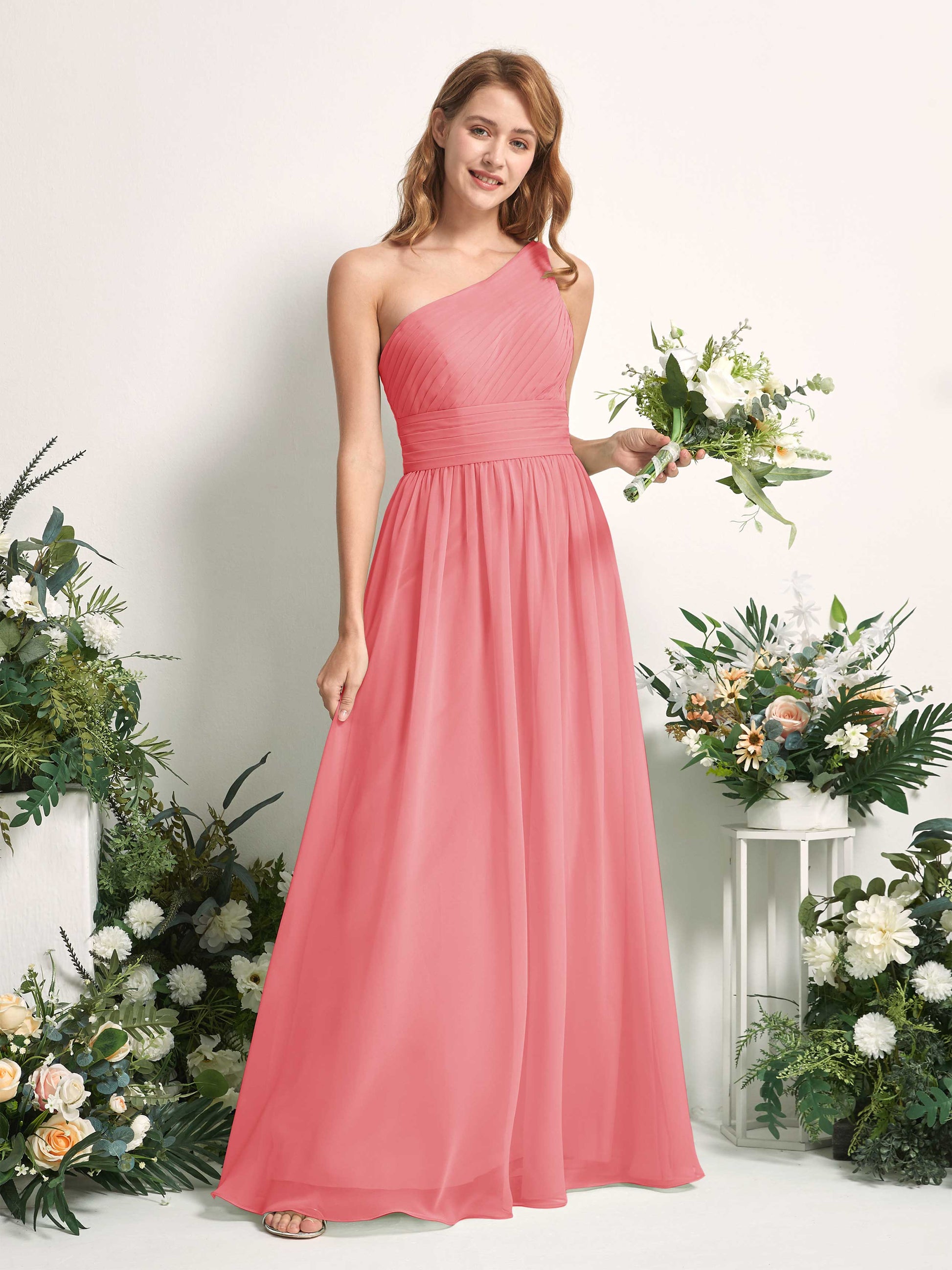 Pandora Coral Pink One Shoulder Maxi Dress