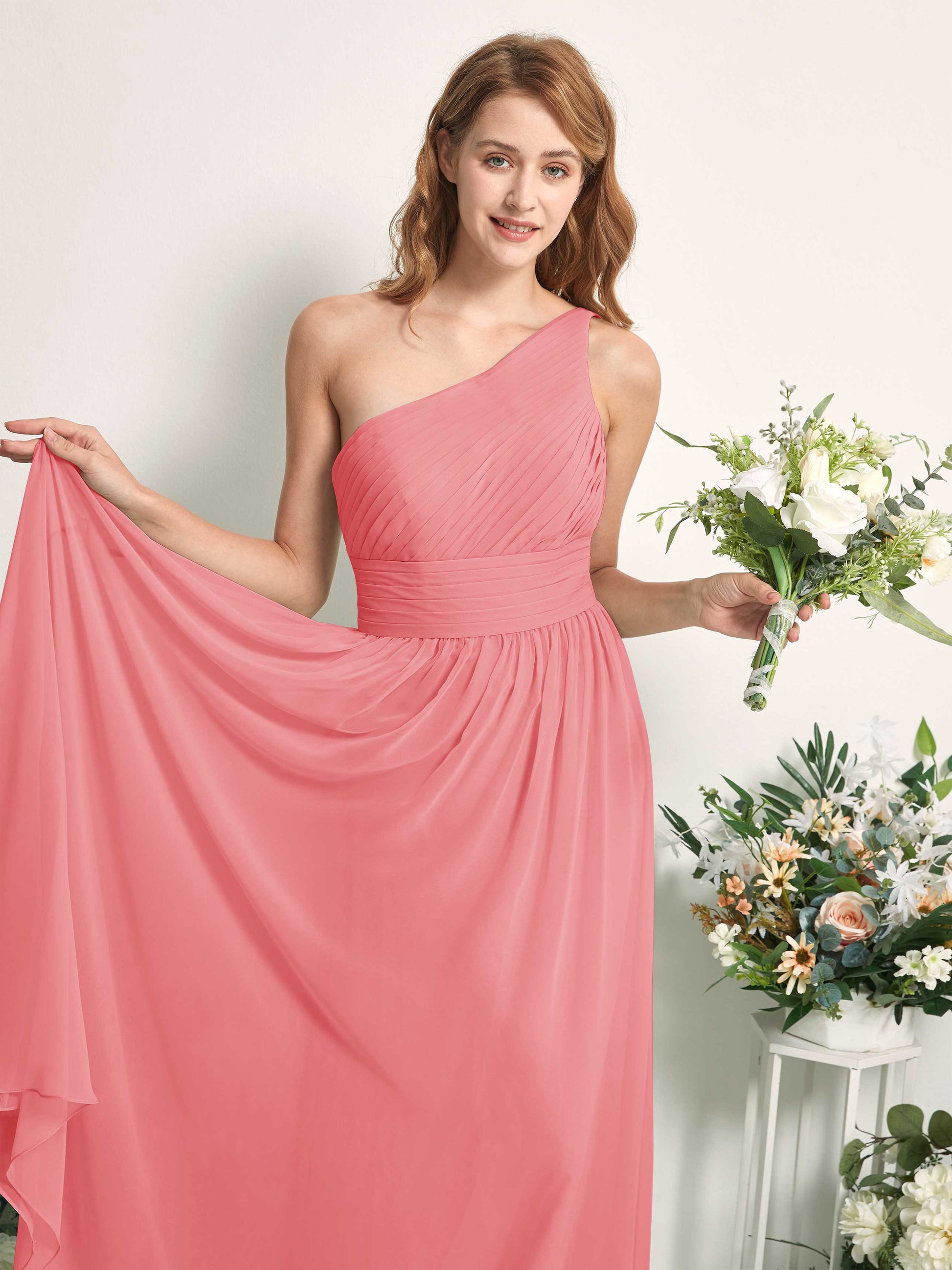 Pandora Coral Pink One Shoulder Maxi Dress