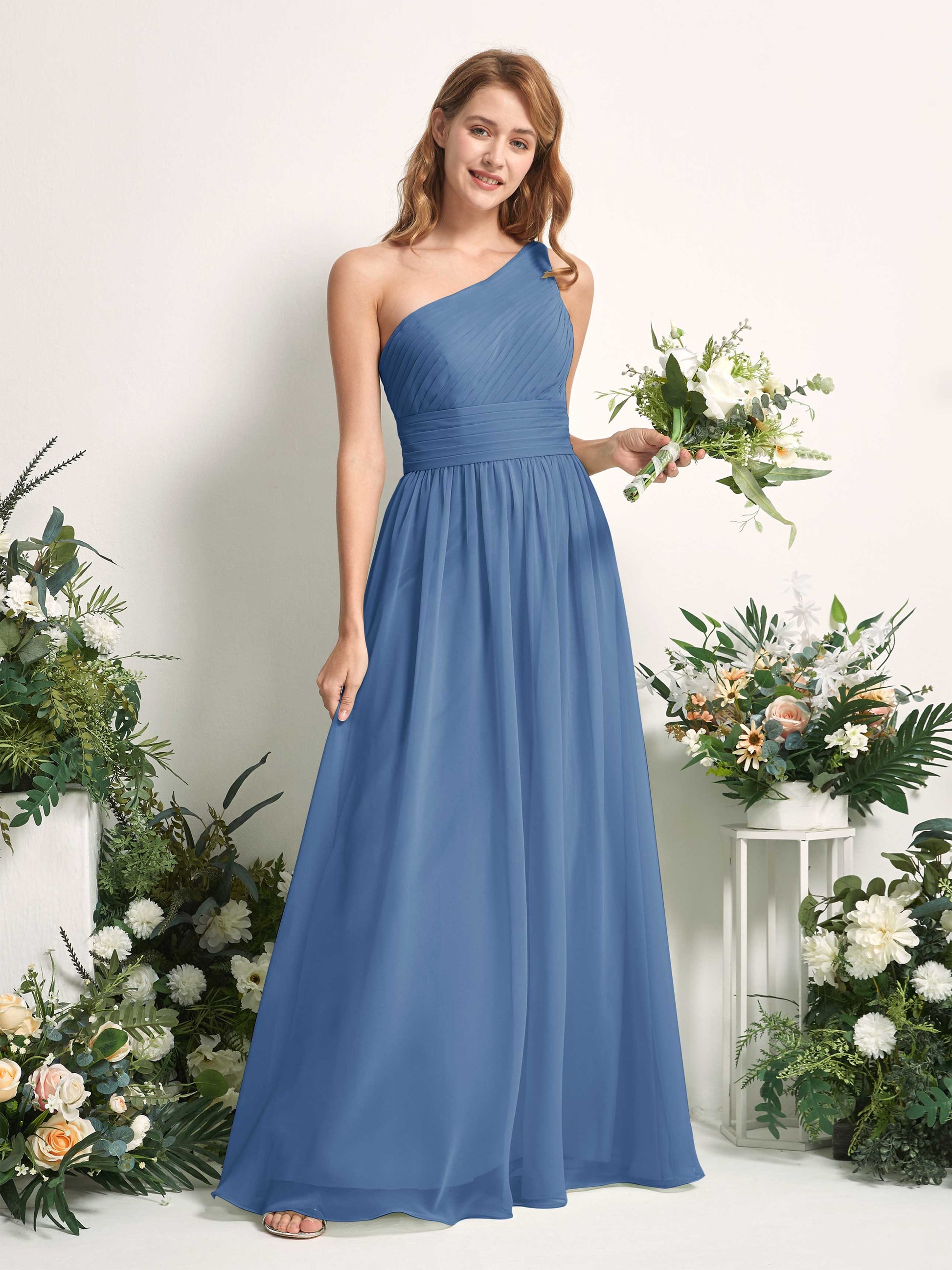 Pandora Dusty Blue One Shoulder Maxi Dress