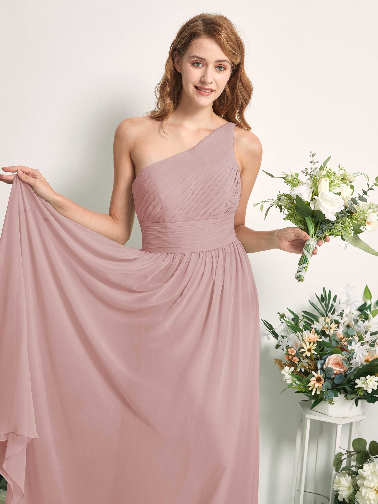 Pandora Dusty Rose One Shoulder Maxi Dress