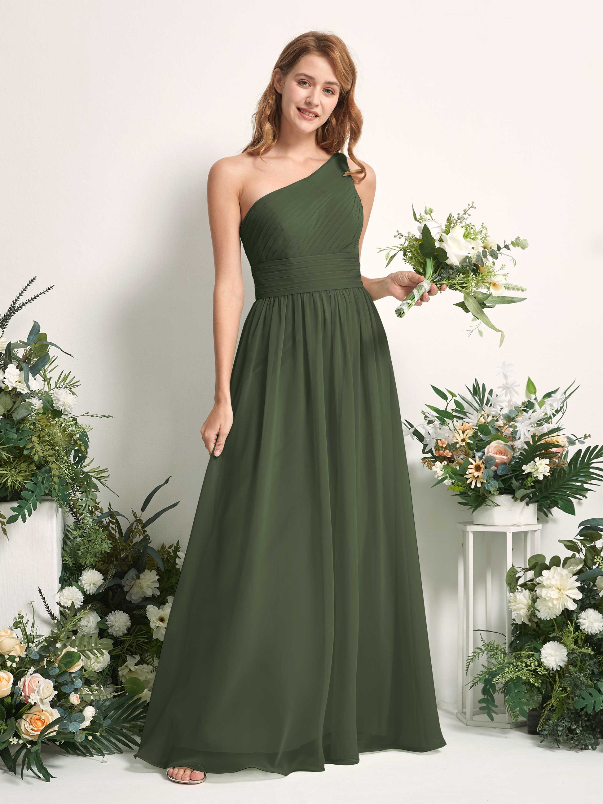 Pandora Martini Olive One Shoulder Maxi Dress