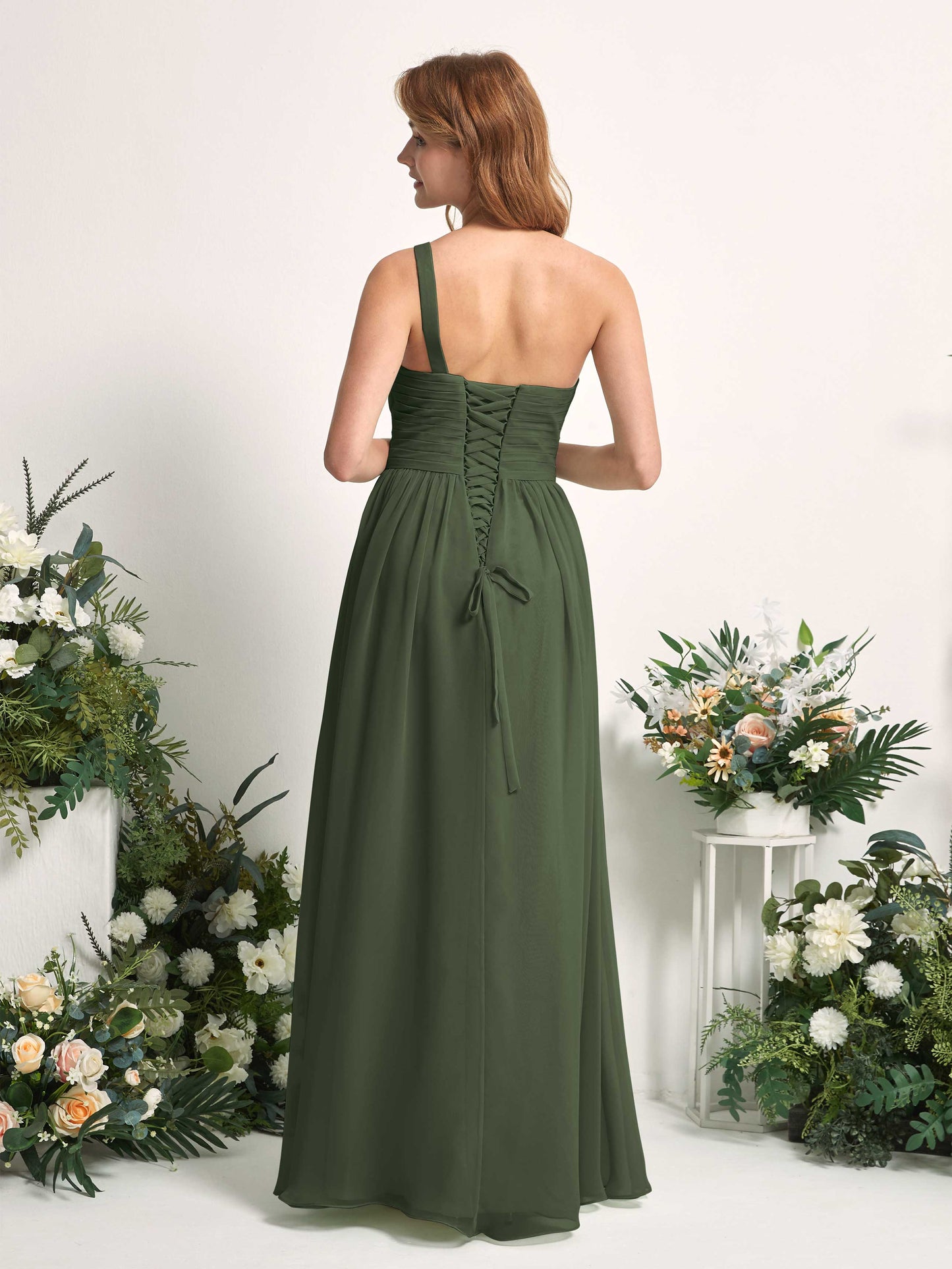 Pandora Martini Olive One Shoulder Maxi Dress