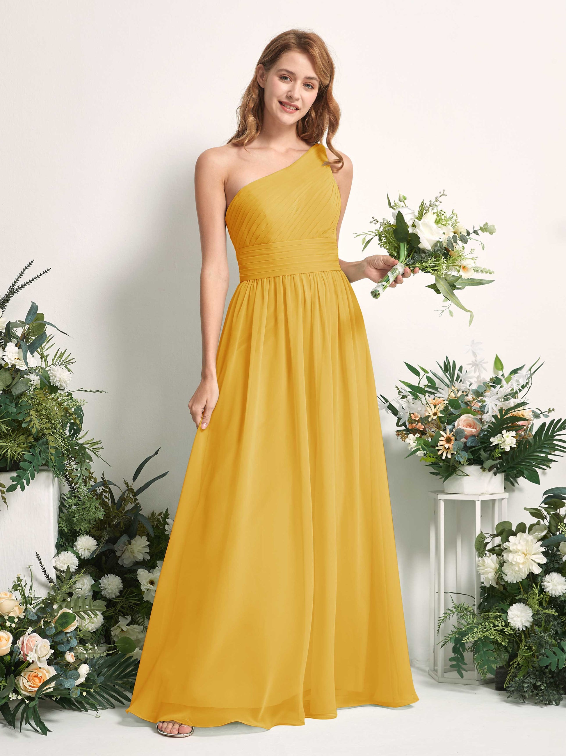 Pandora Mustard Yellow One Shoulder Maxi Dress