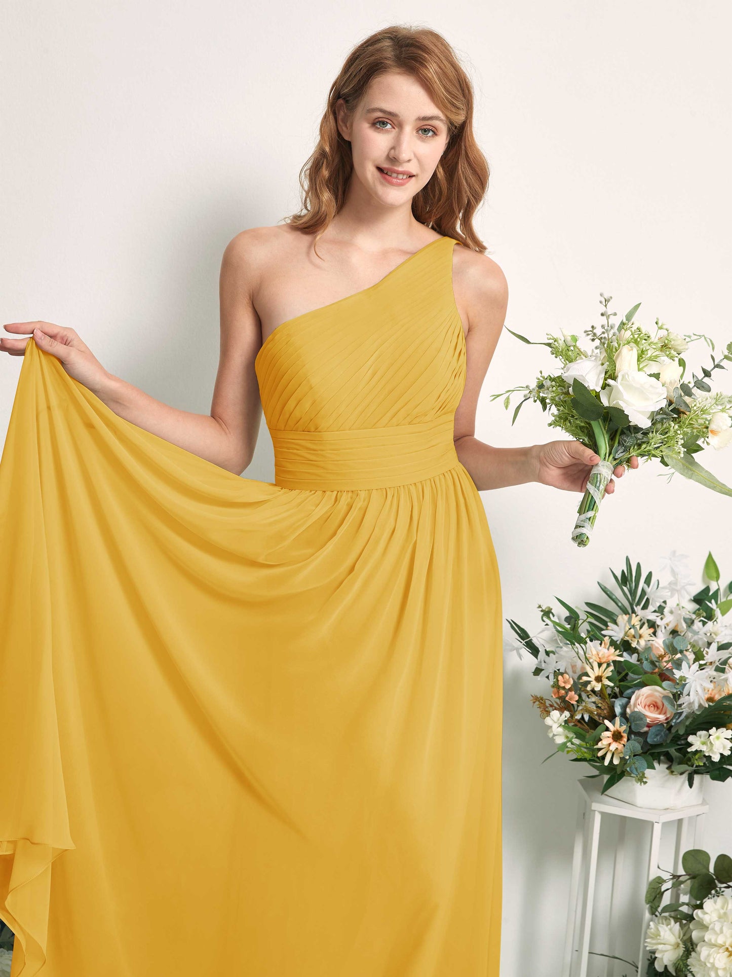 Pandora Mustard Yellow One Shoulder Maxi Dress