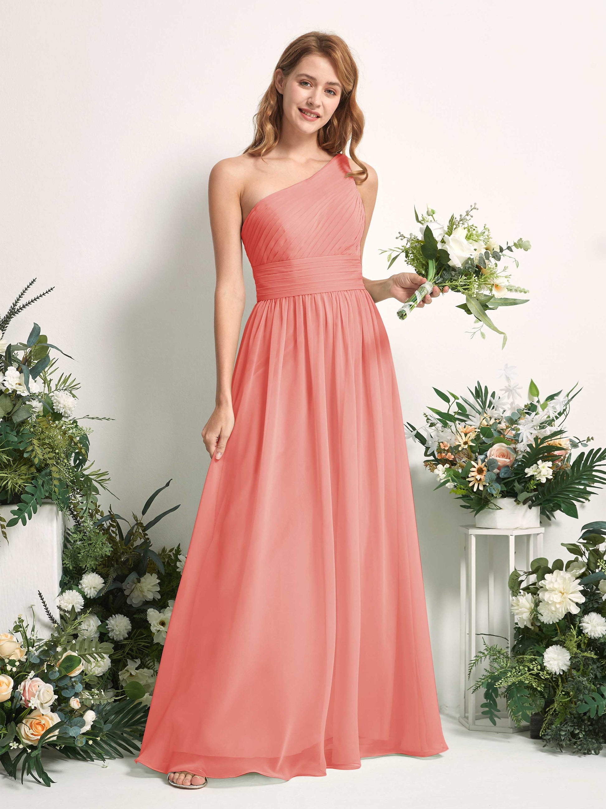 Pandora Peach Pink One Shoulder Maxi Dress