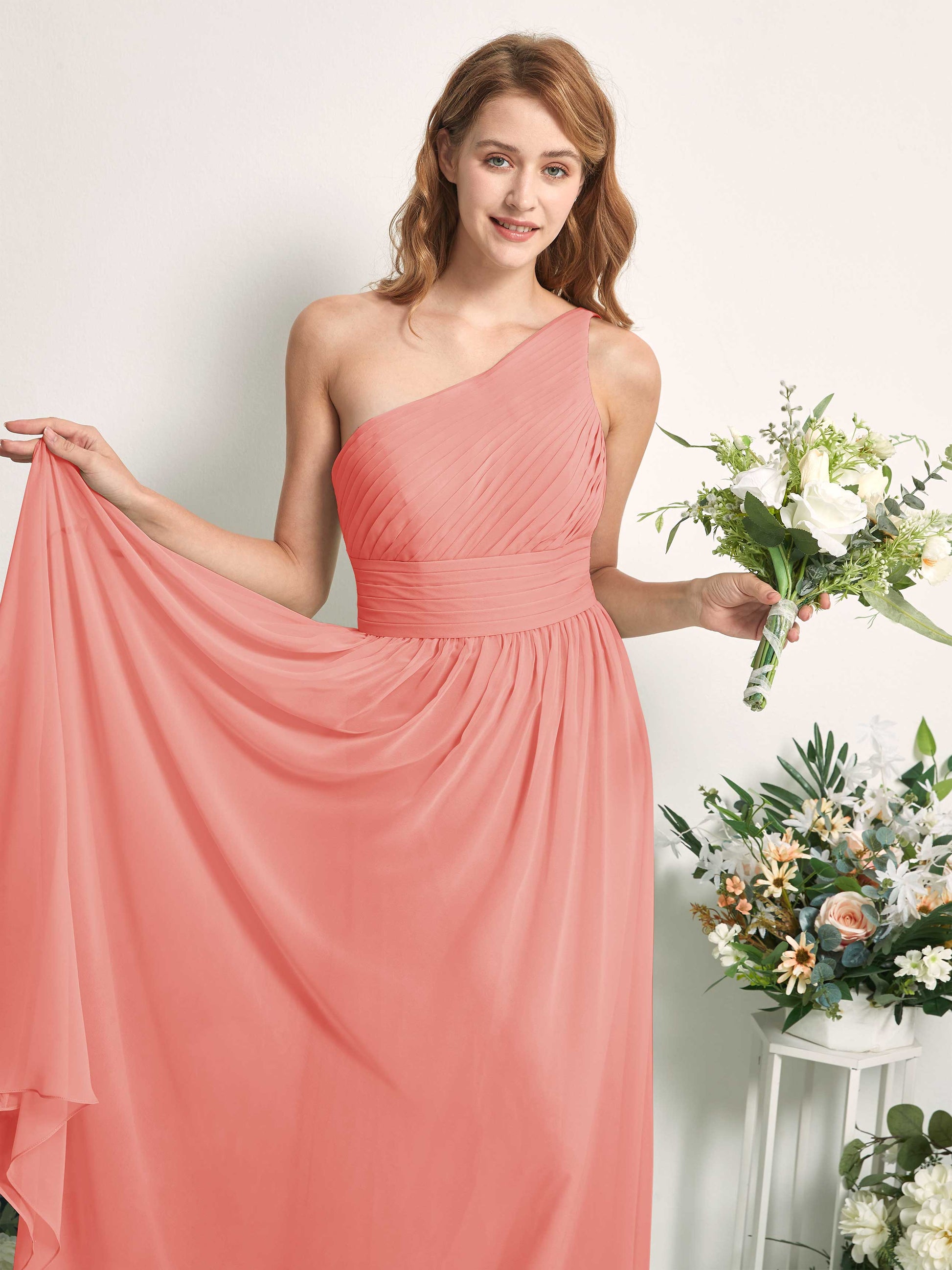 Pandora Peach Pink One Shoulder Maxi Dress