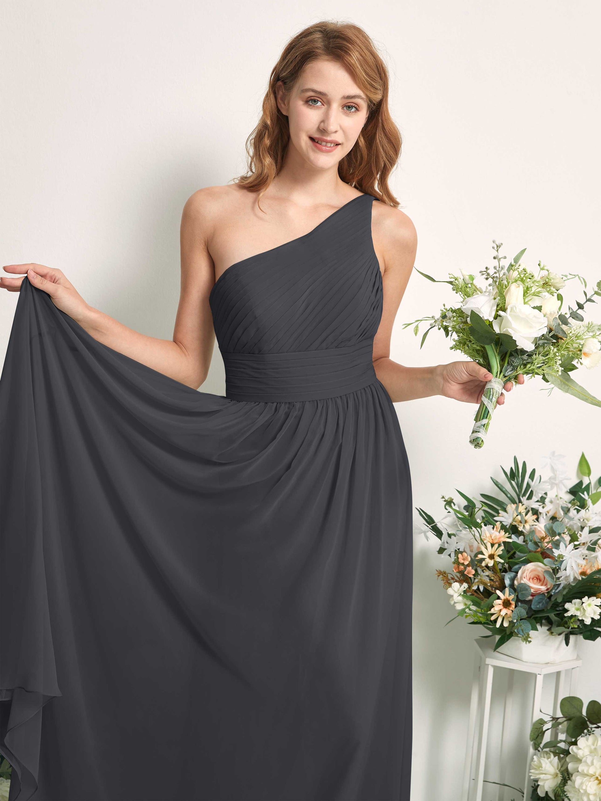 Pandora Pewter One Shoulder Maxi Dress