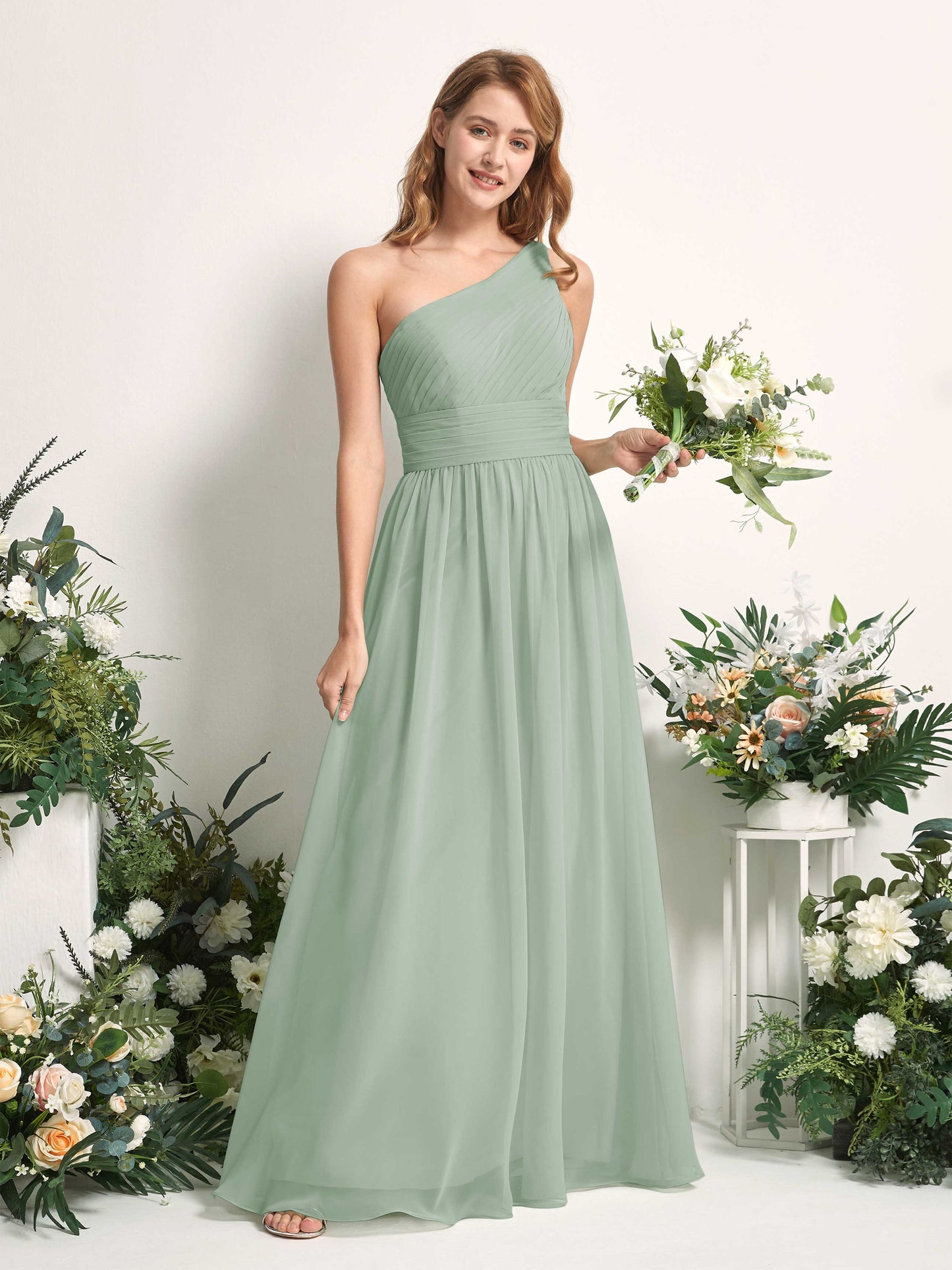 Pandora Sage Green One Shoulder Maxi Dress