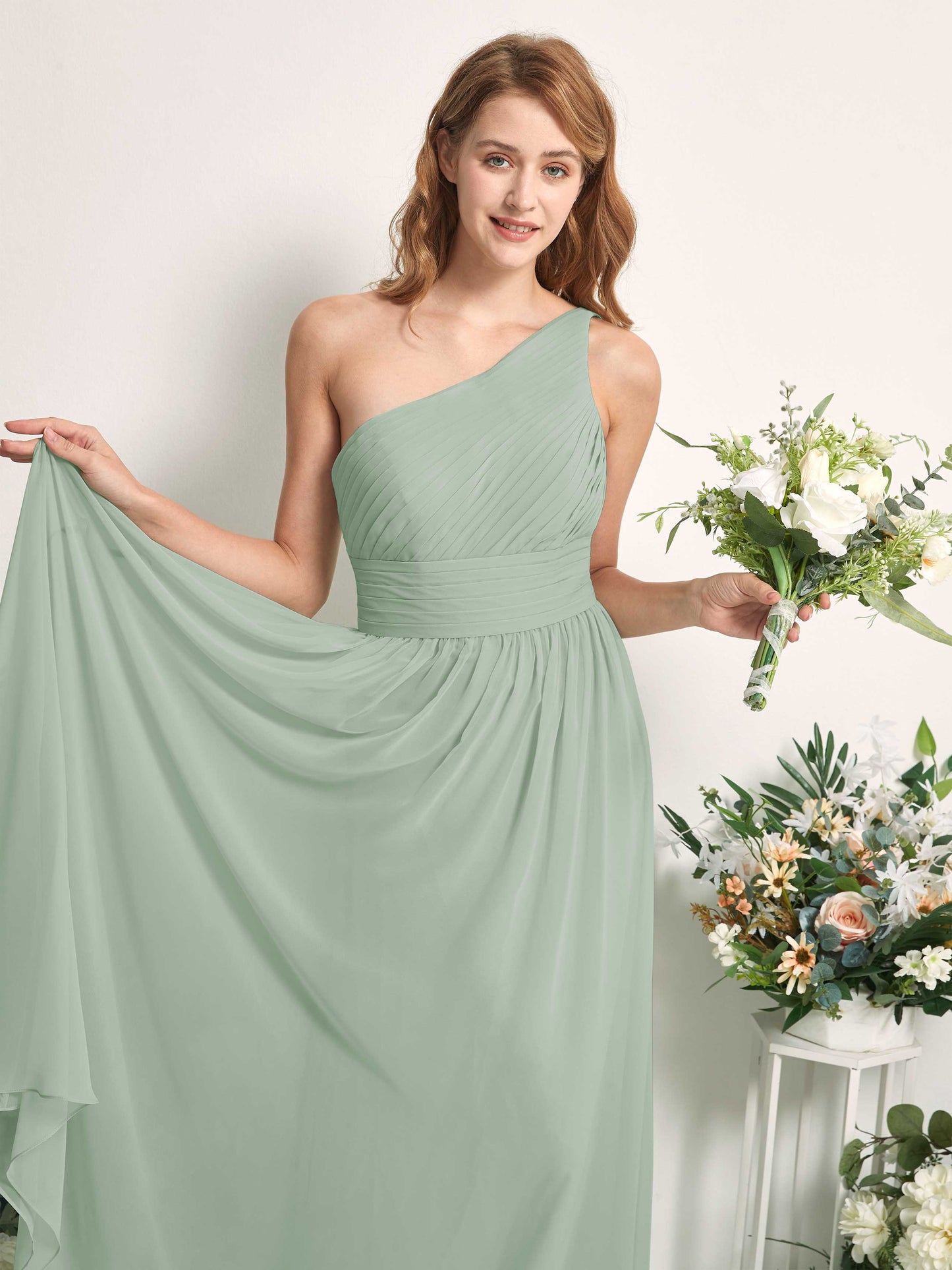 Pandora Sage Green One Shoulder Maxi Dress