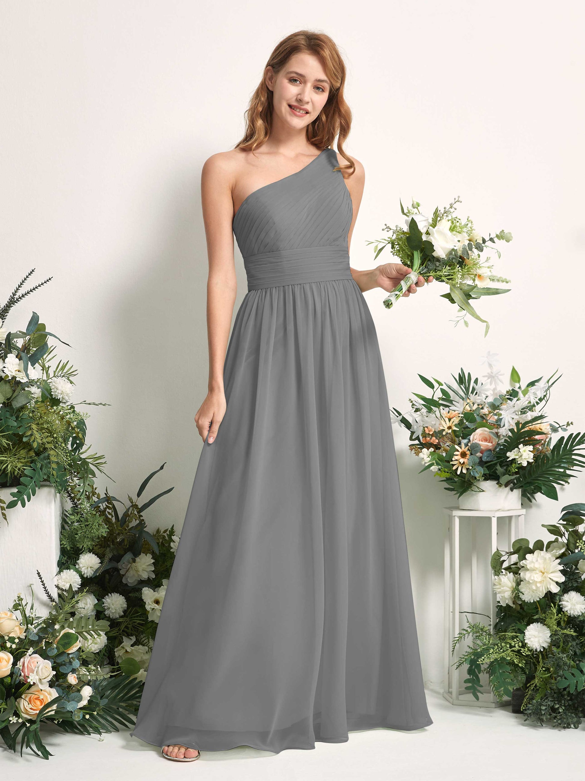 Pandora Steel Gray One Shoulder Maxi Dress