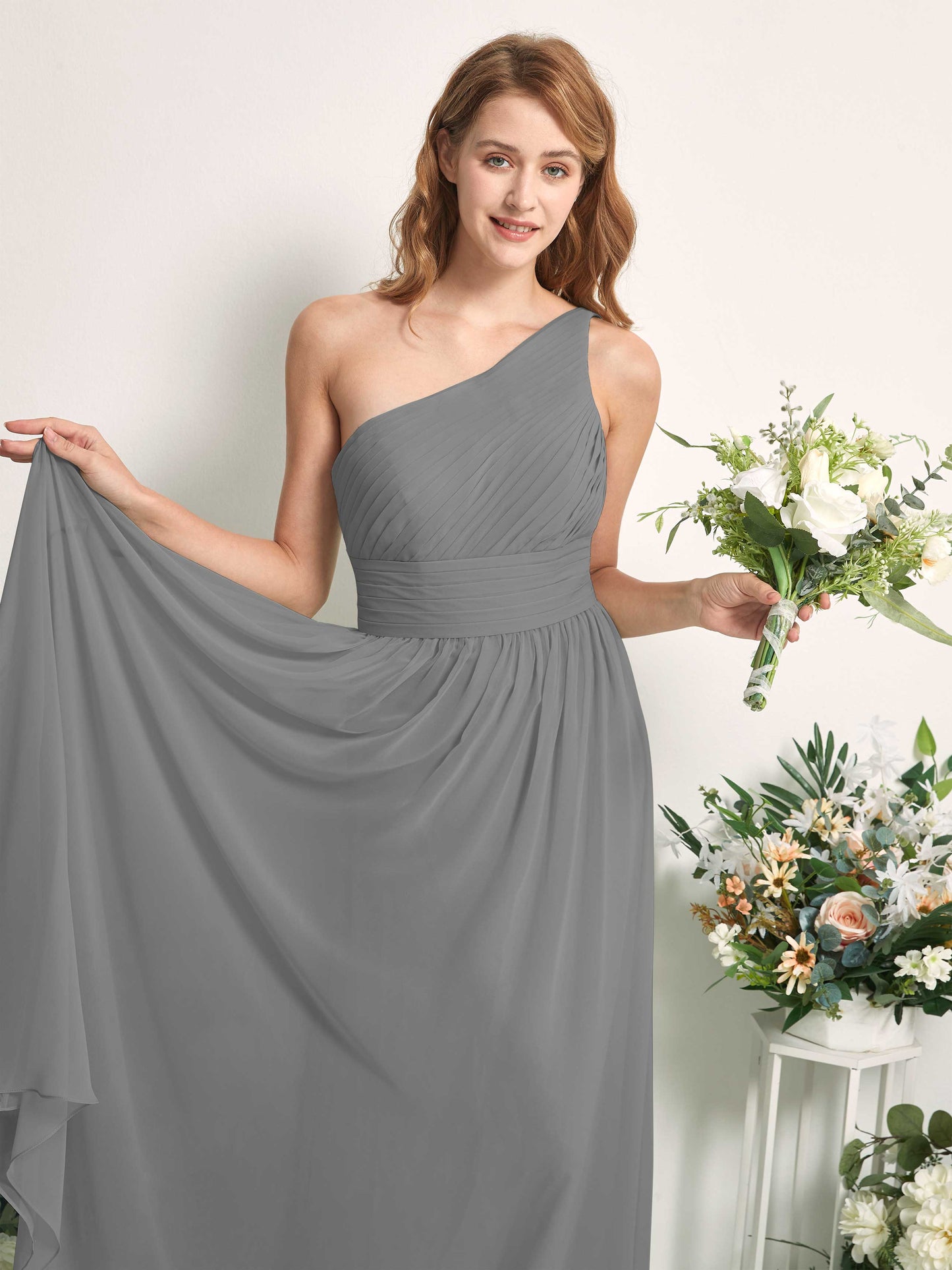 Pandora Steel Gray One Shoulder Maxi Dress